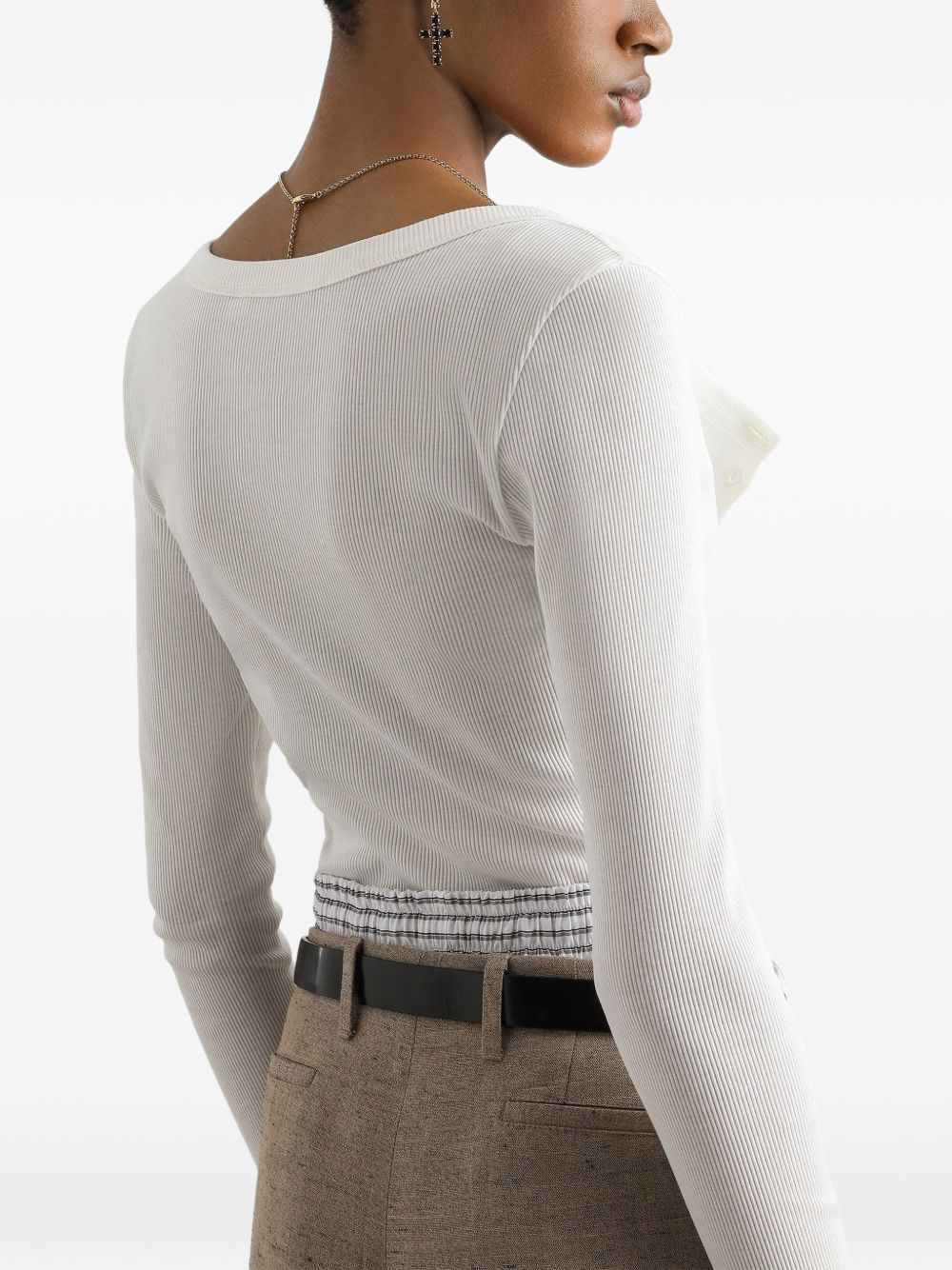 Ribbed White Long-Sleeve Top