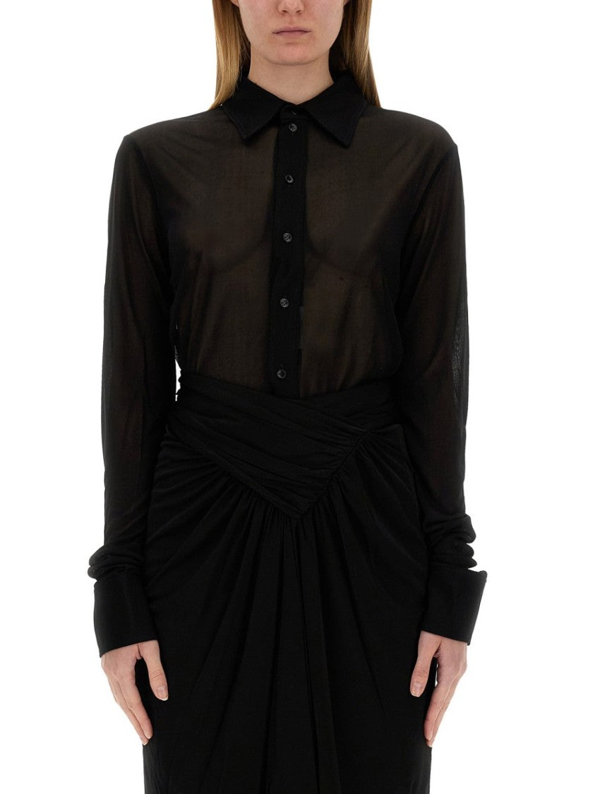 Long-Sleeved Sheer Jersey Shirt With Fitted Silhouette