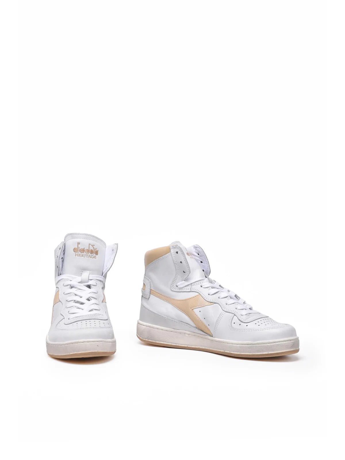 White Beige Leather Mi Basket Sneakers