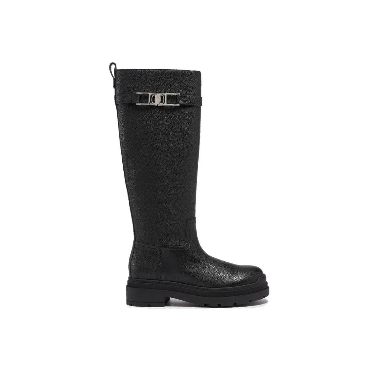 Textured Leather Ankle Boots With Side Zip Closure And Silver-Tone Hardware