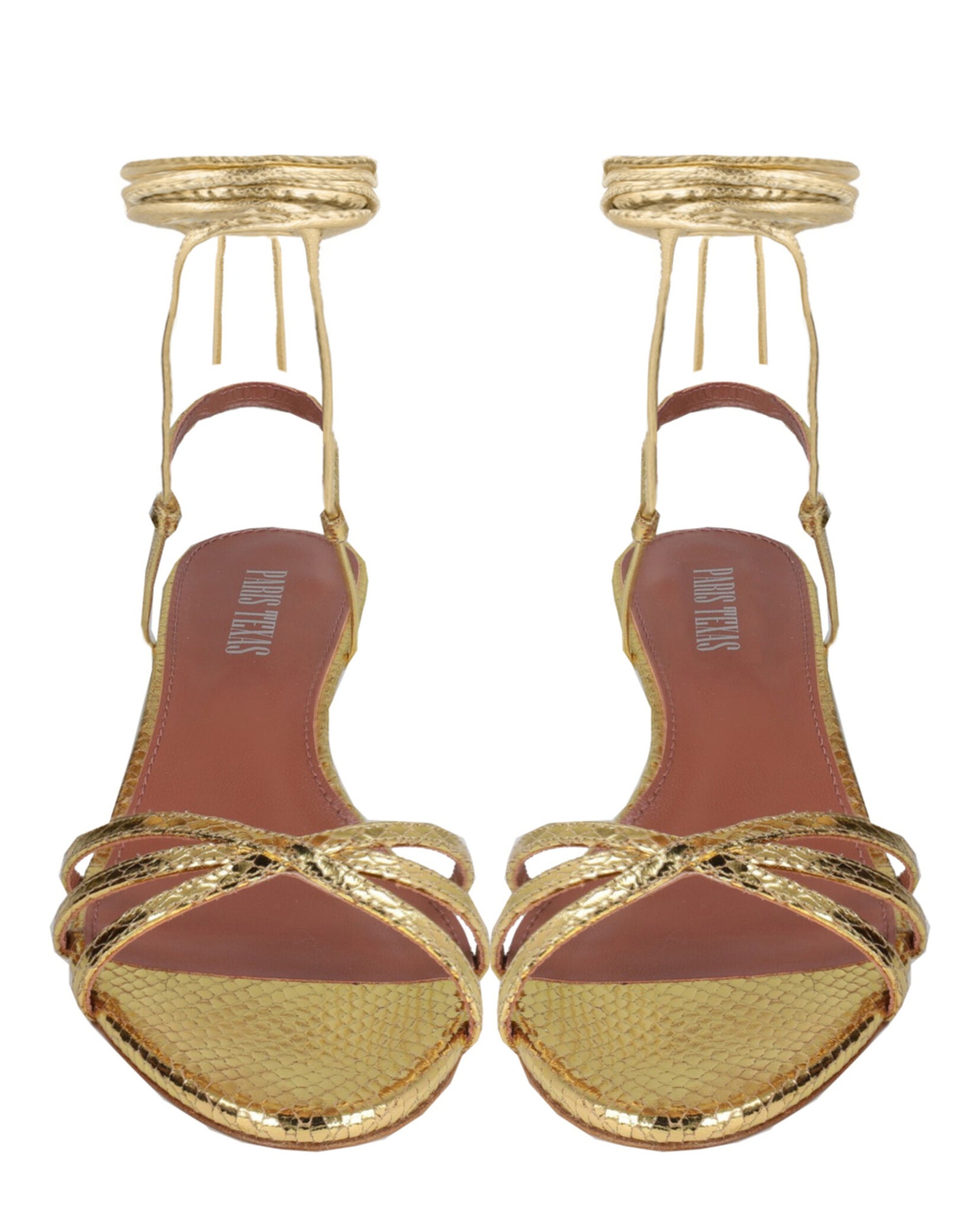 Linda Metallic Python Print Lace-Up Sandals