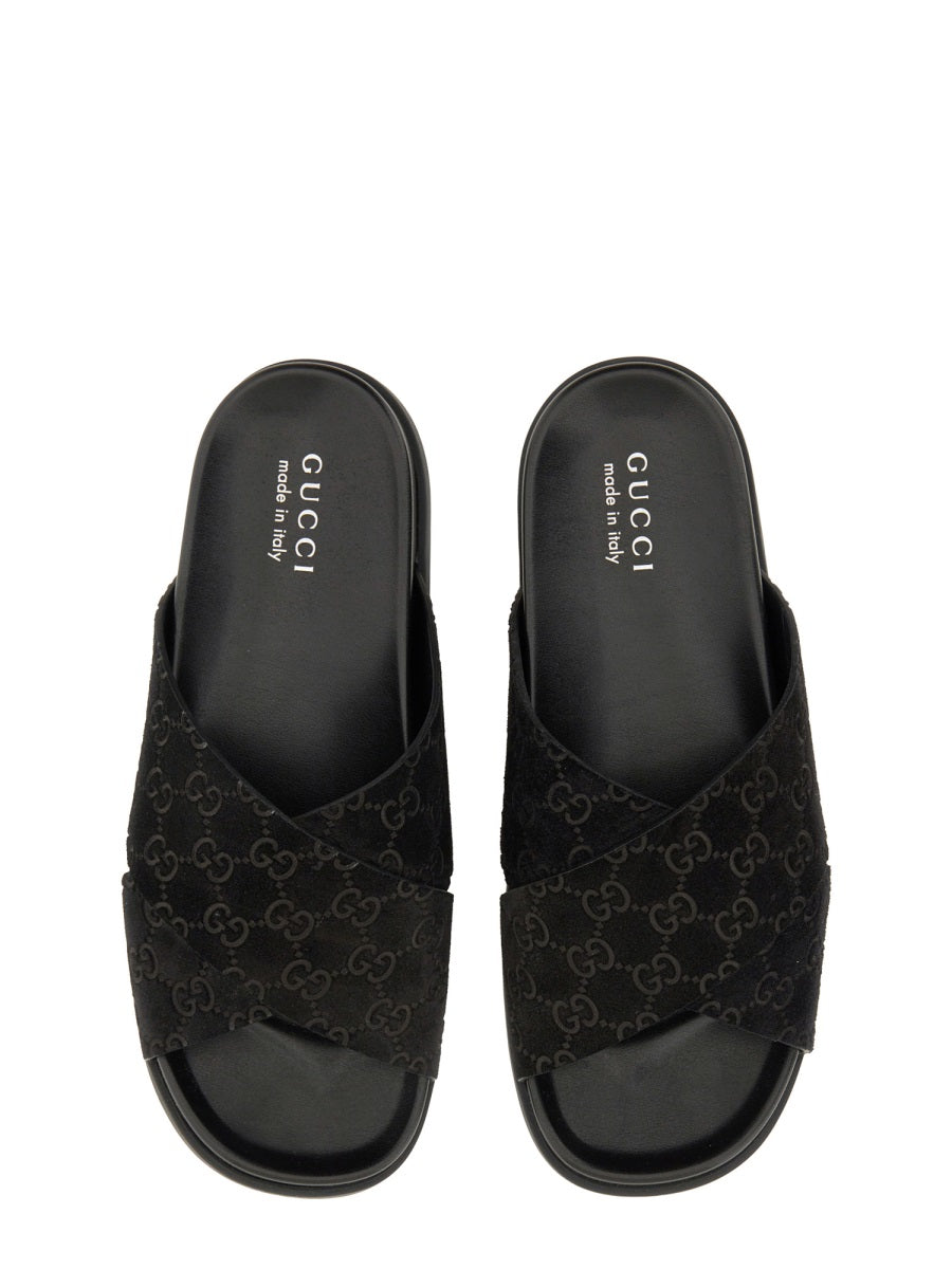 Sandal Slider with Textured GG Pattern