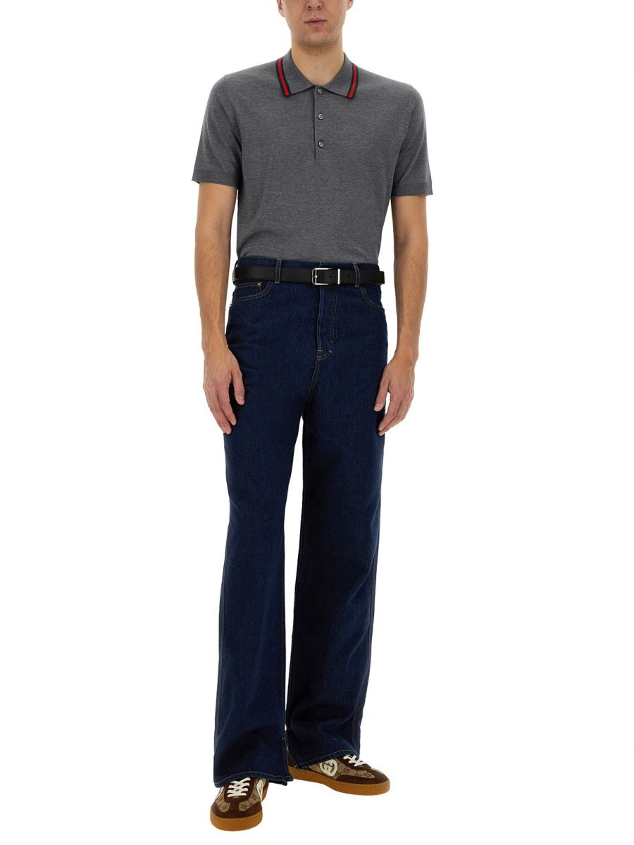 Straight-Leg Denim Pants with Five-Pocket Design