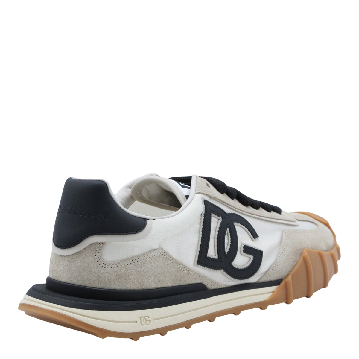 White Sneakers With Beige Panels And Black Accents