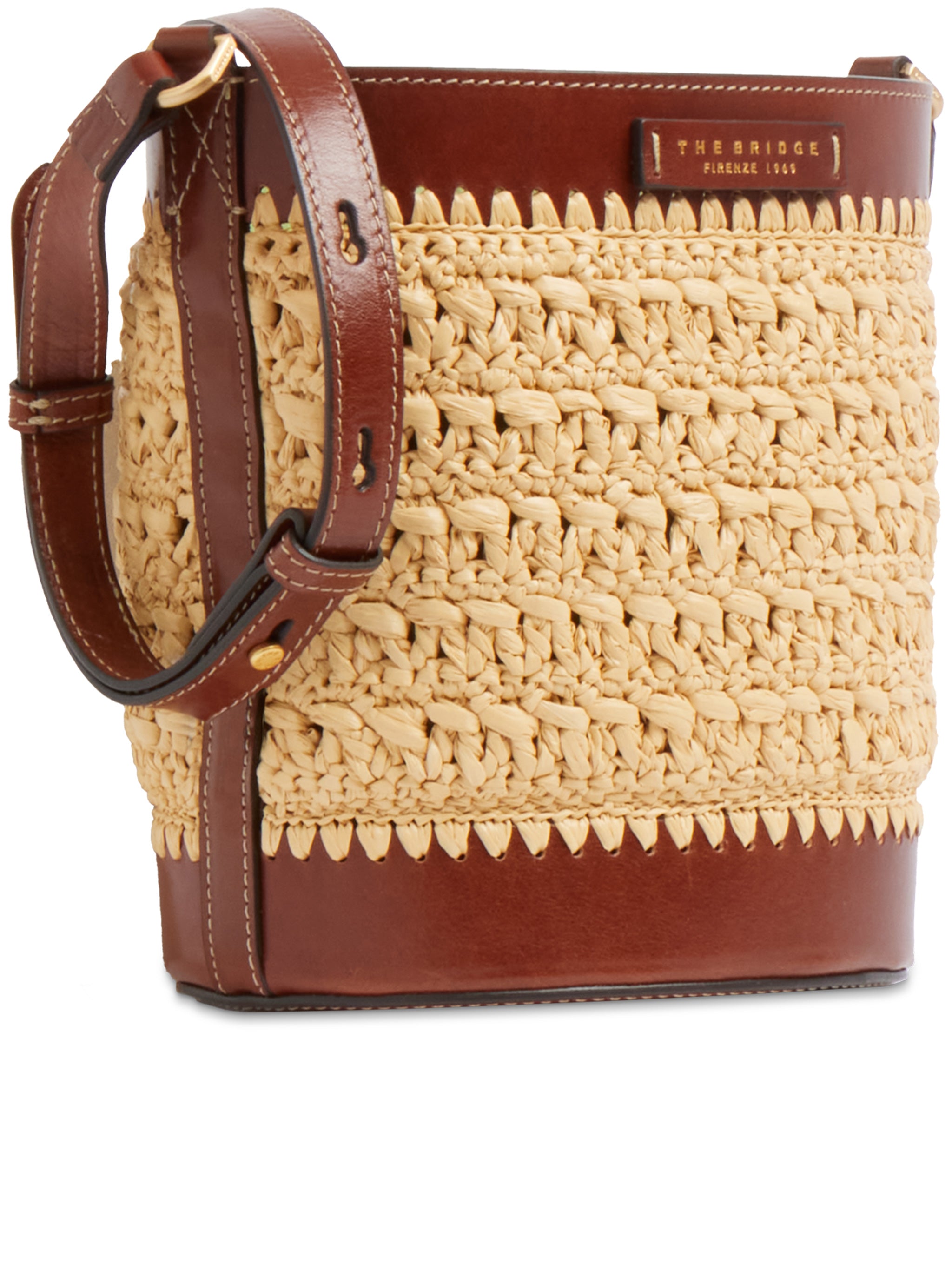 Woven Raffia Bucket Bag Leather Satchel