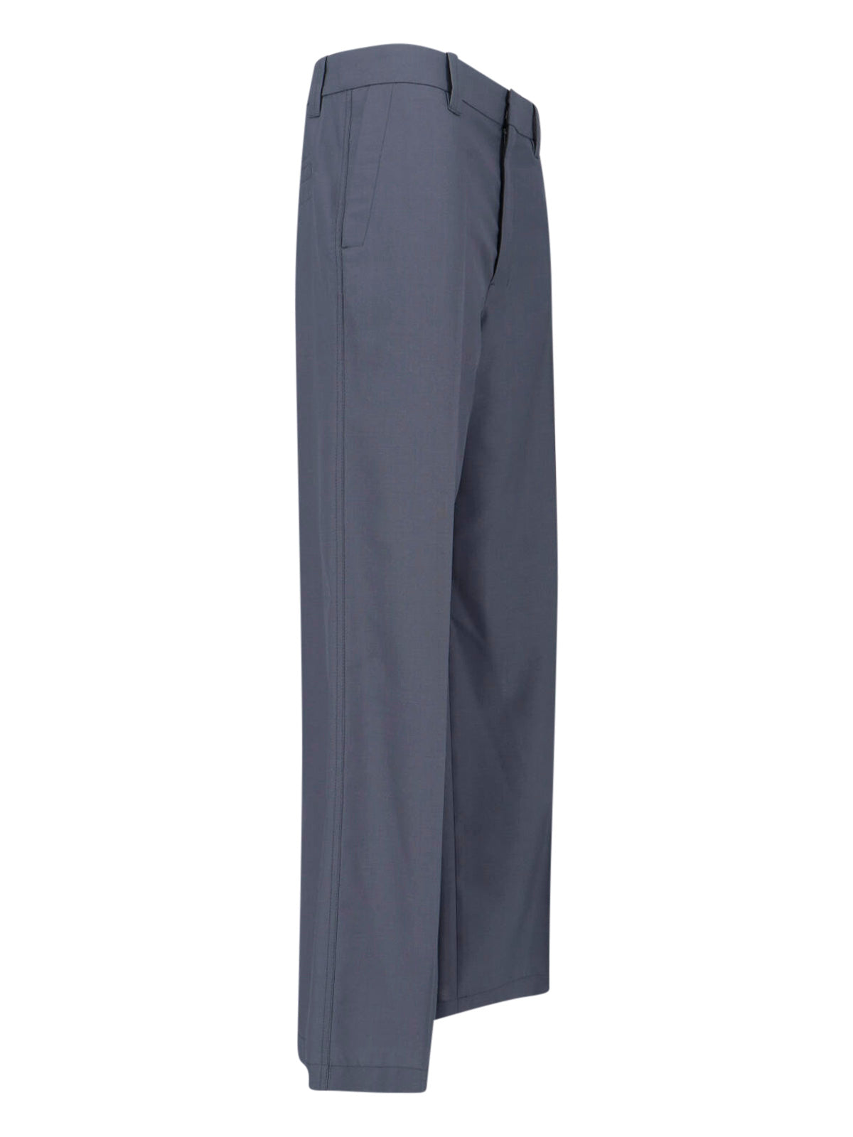 Gray Tailored Wool Blend Straight Trousers