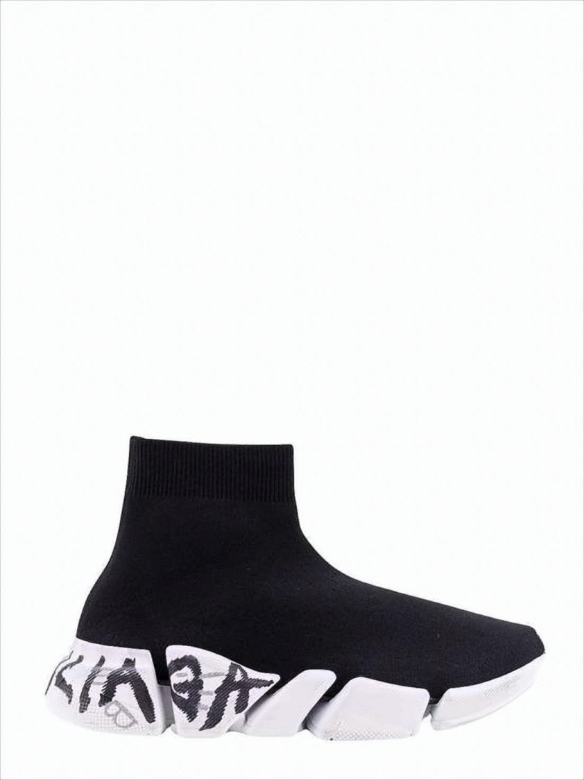 Sock-Style Black Stretch-Knit Sneakers with Chunky Rubber Sole