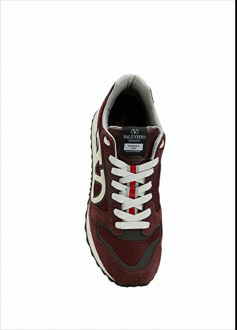 Burgundy Leather and Suede Low-Top Sneakers