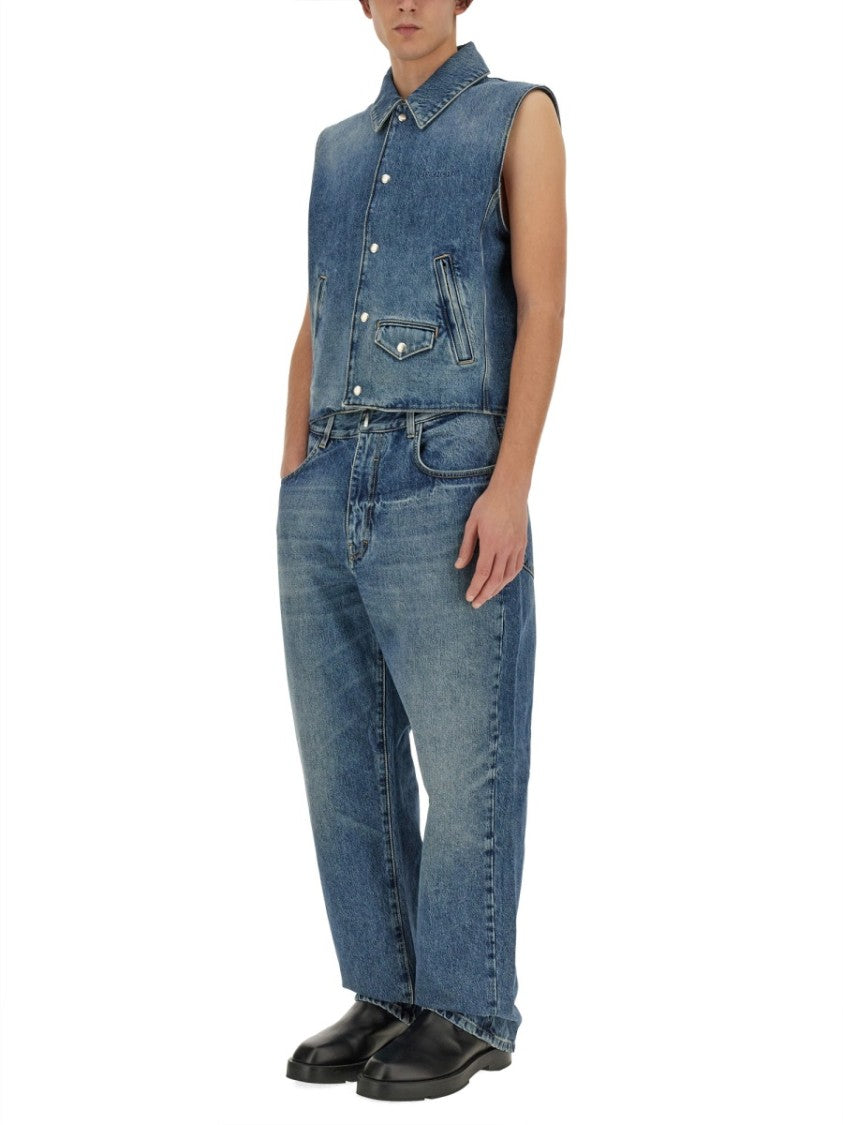 Cropped Denim Vest With Classic Collar