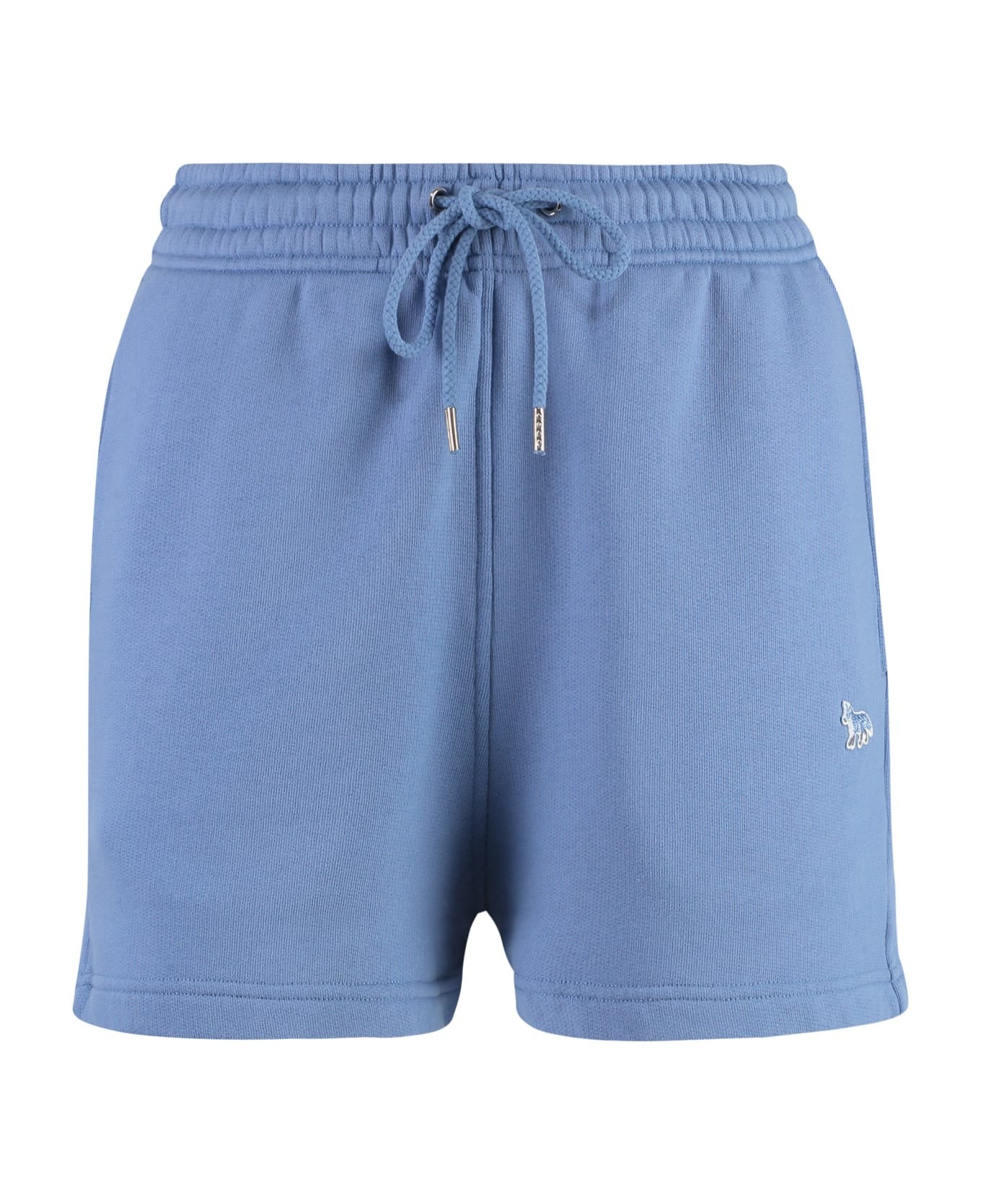 Relaxed Fit Blue Cotton Shorts With Embroidered Logo