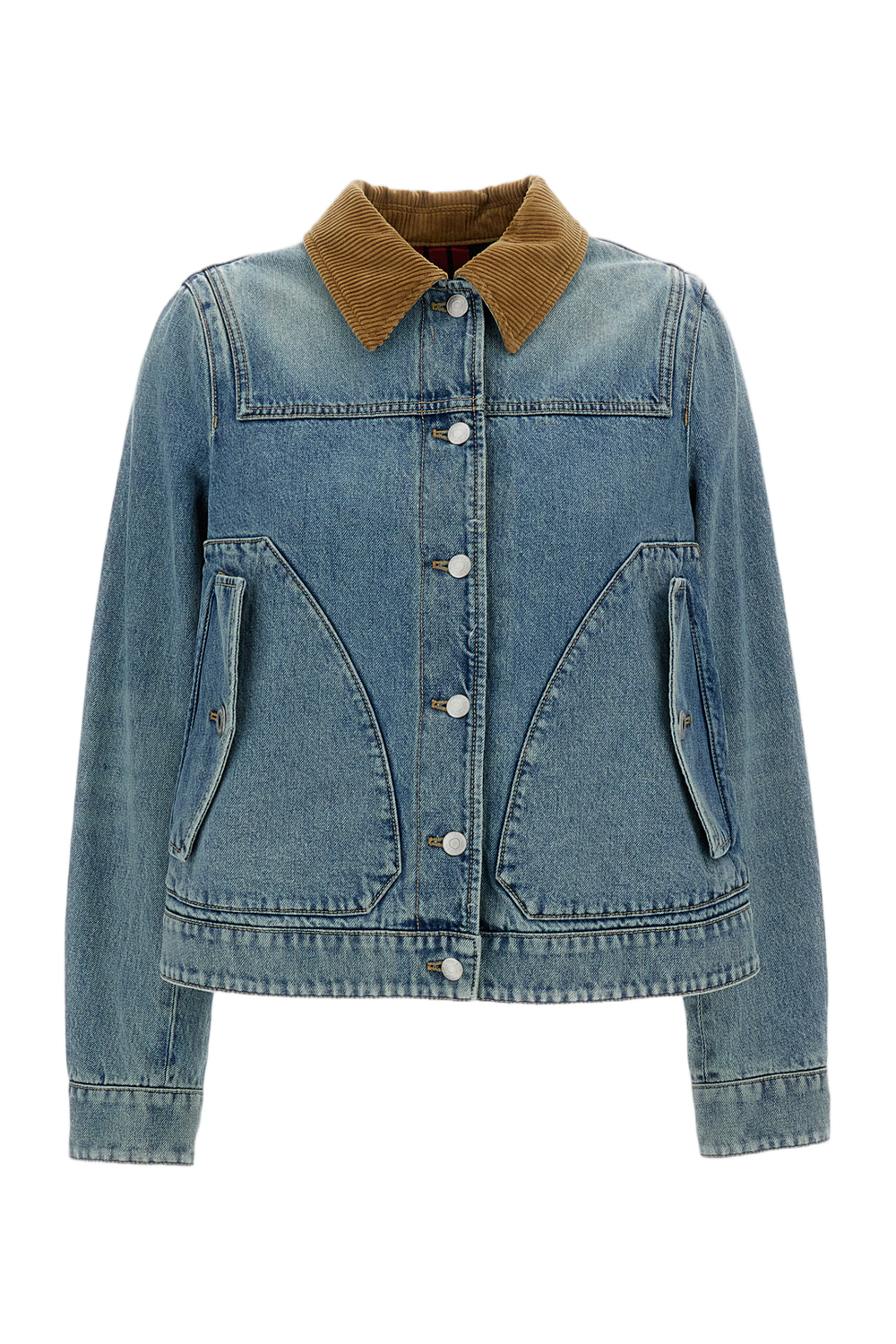 Light-Wash Denim Jacket with Contrasting Corduroy Collar