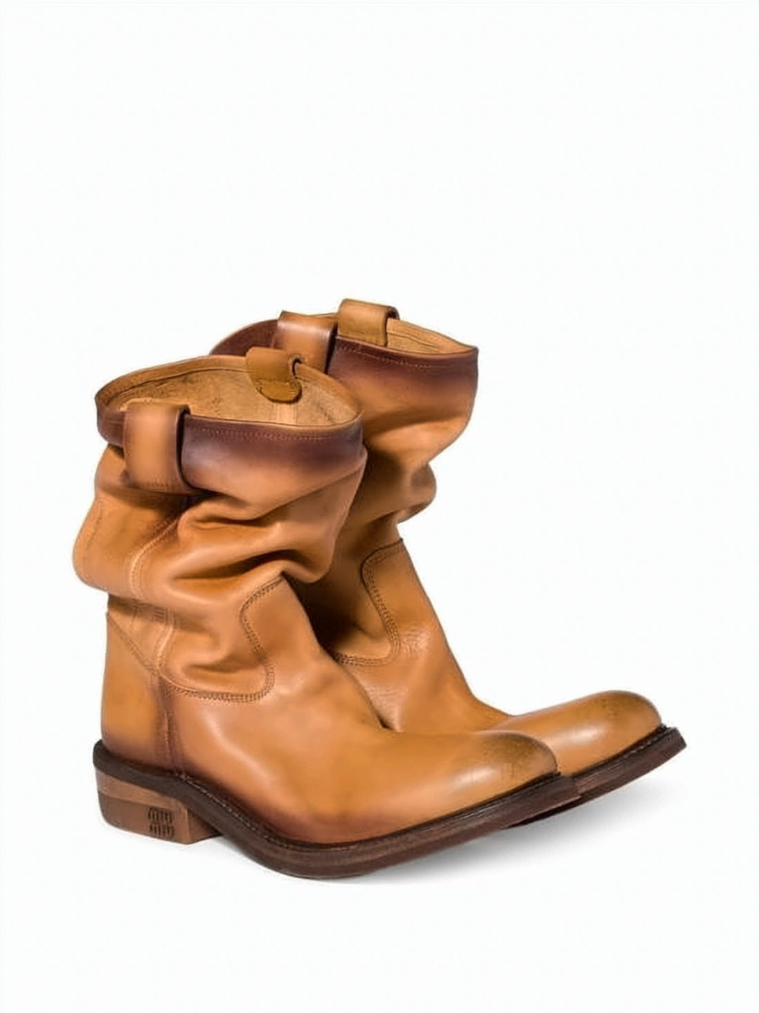 Black Mid-Calf Slouchy Leather Boots