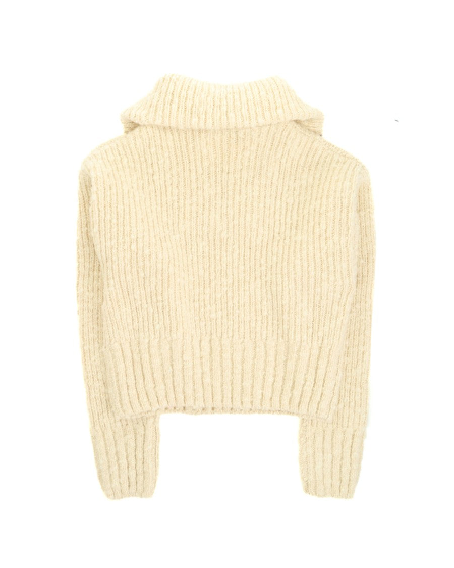 Ribbed Knit Sweater With Stand Collar