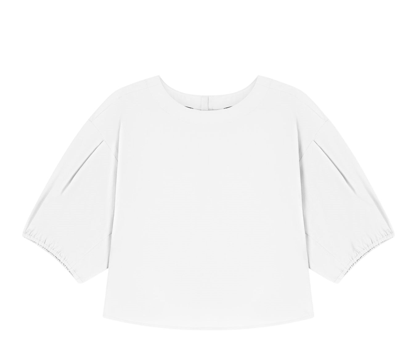 Poplin Puffed Sleeves Round Neck Blouse
