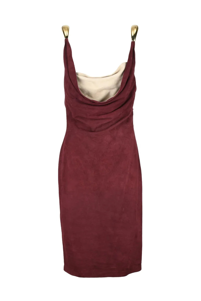Suede Dress Jewel Shoulder - Red