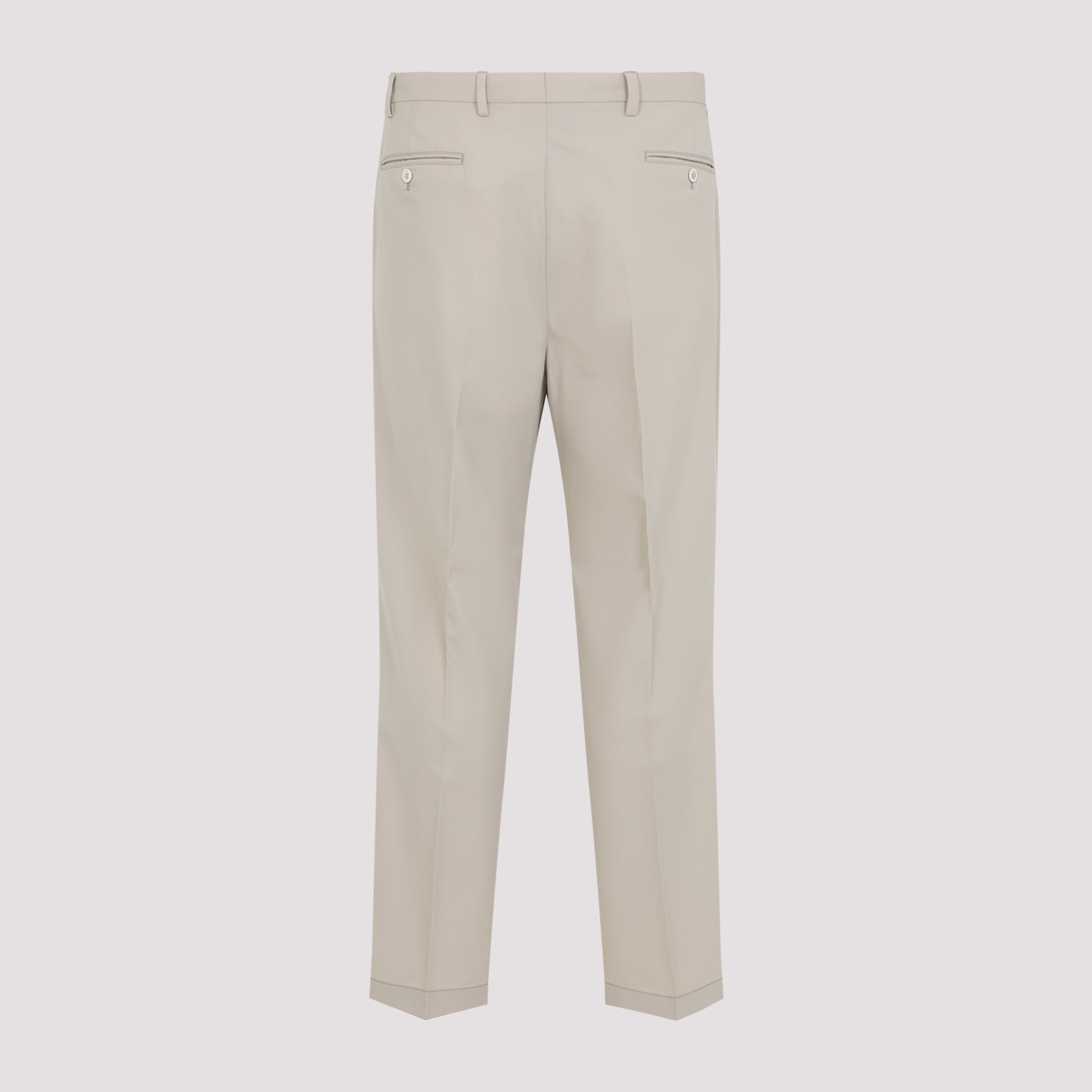 Straight Leg Beige Cotton Trousers