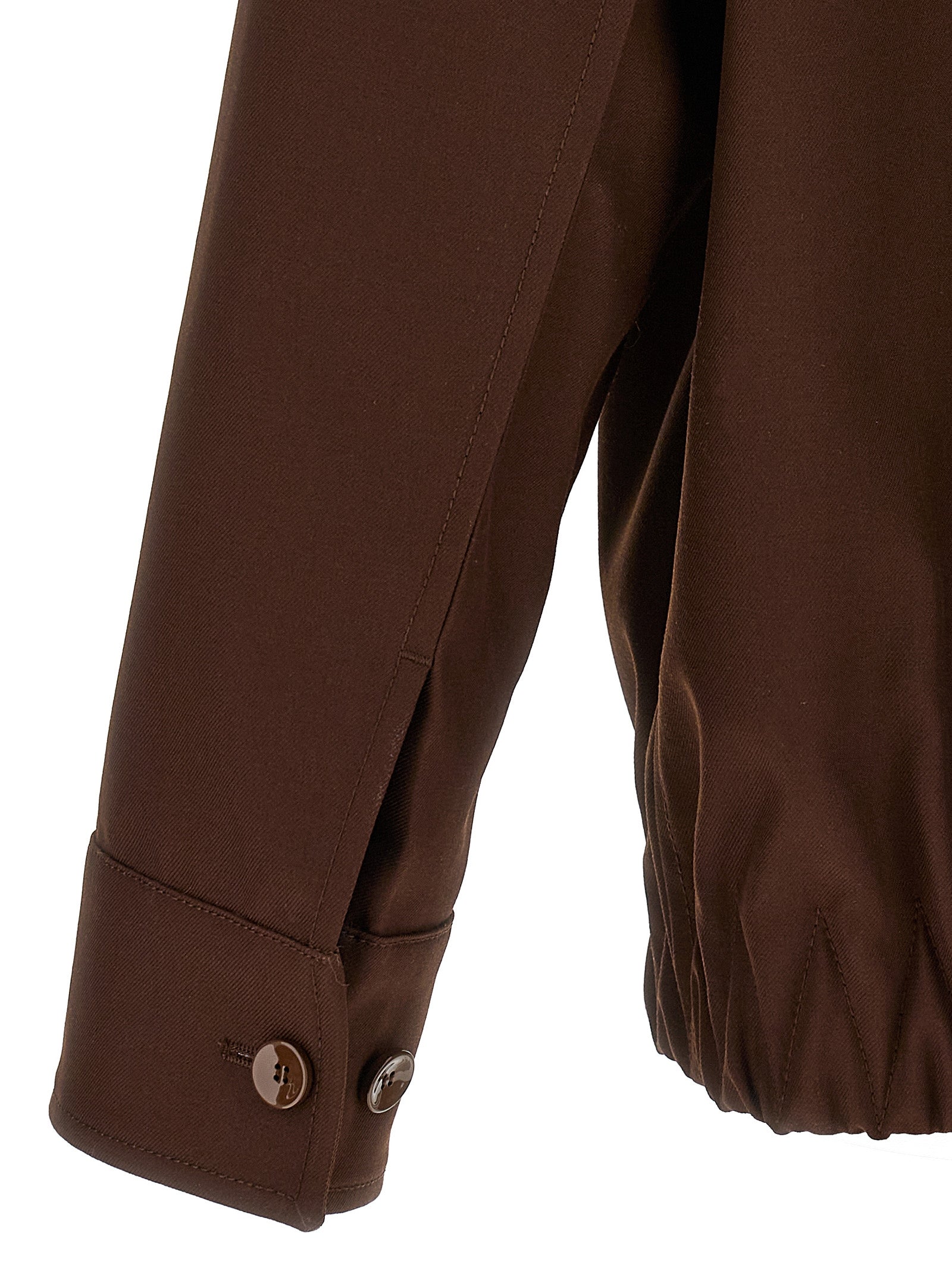 Wool Twill Jacket with Classic Collar and Front Zip Closure