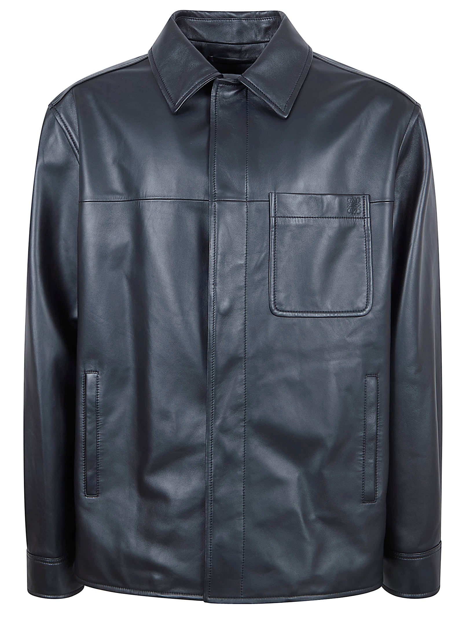 Lamb Leather Overshirt With Concealed Closure