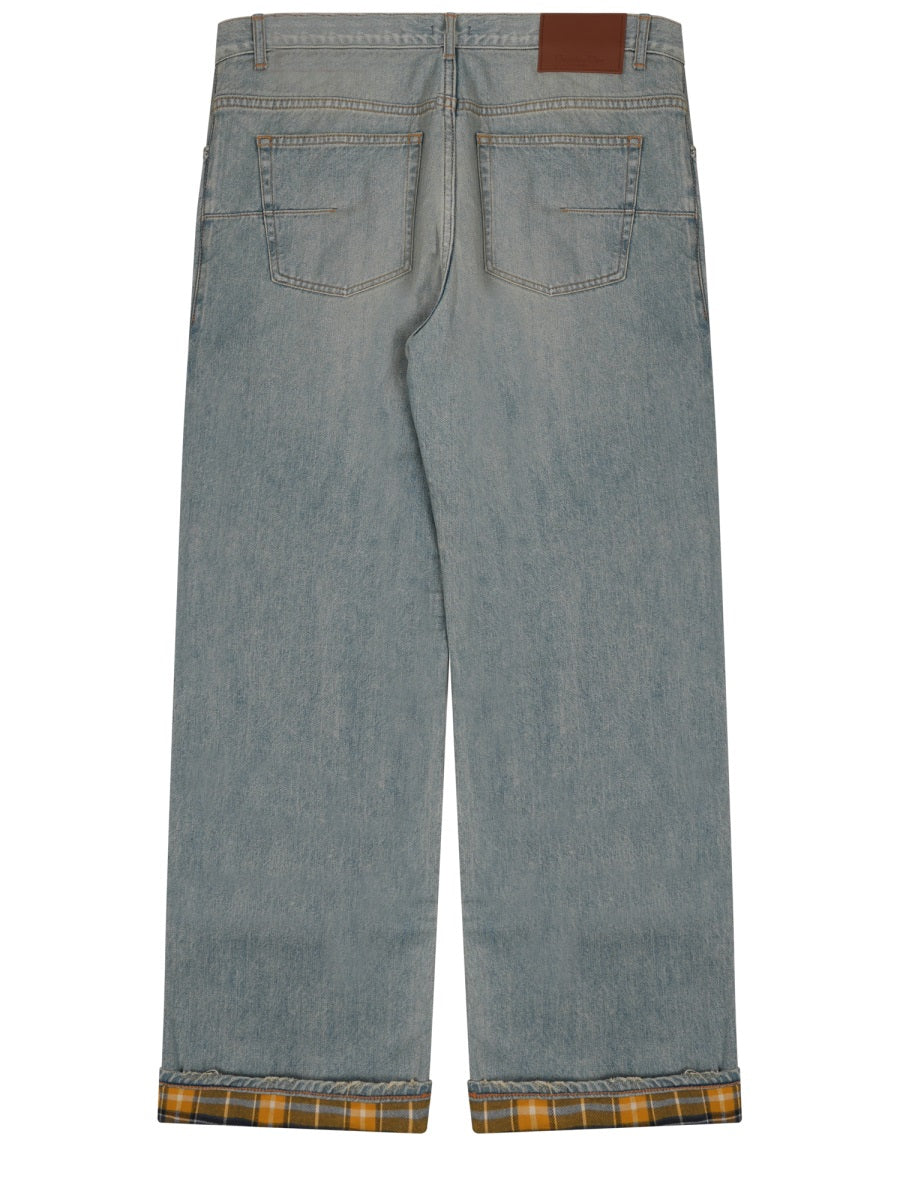 Relaxed Fit Straight-Leg Jeans With Contrasting Plaid Lining