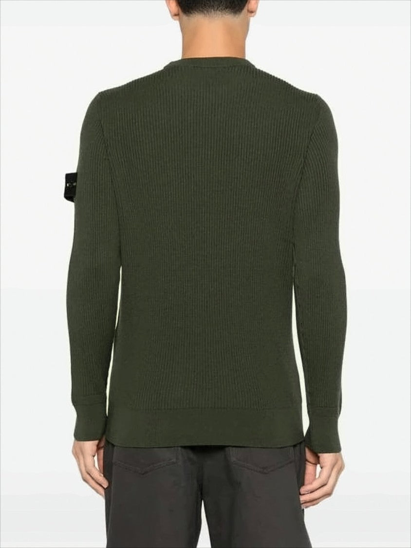 Ribbed Knit Wool Sweater with Iconic Patch Logo