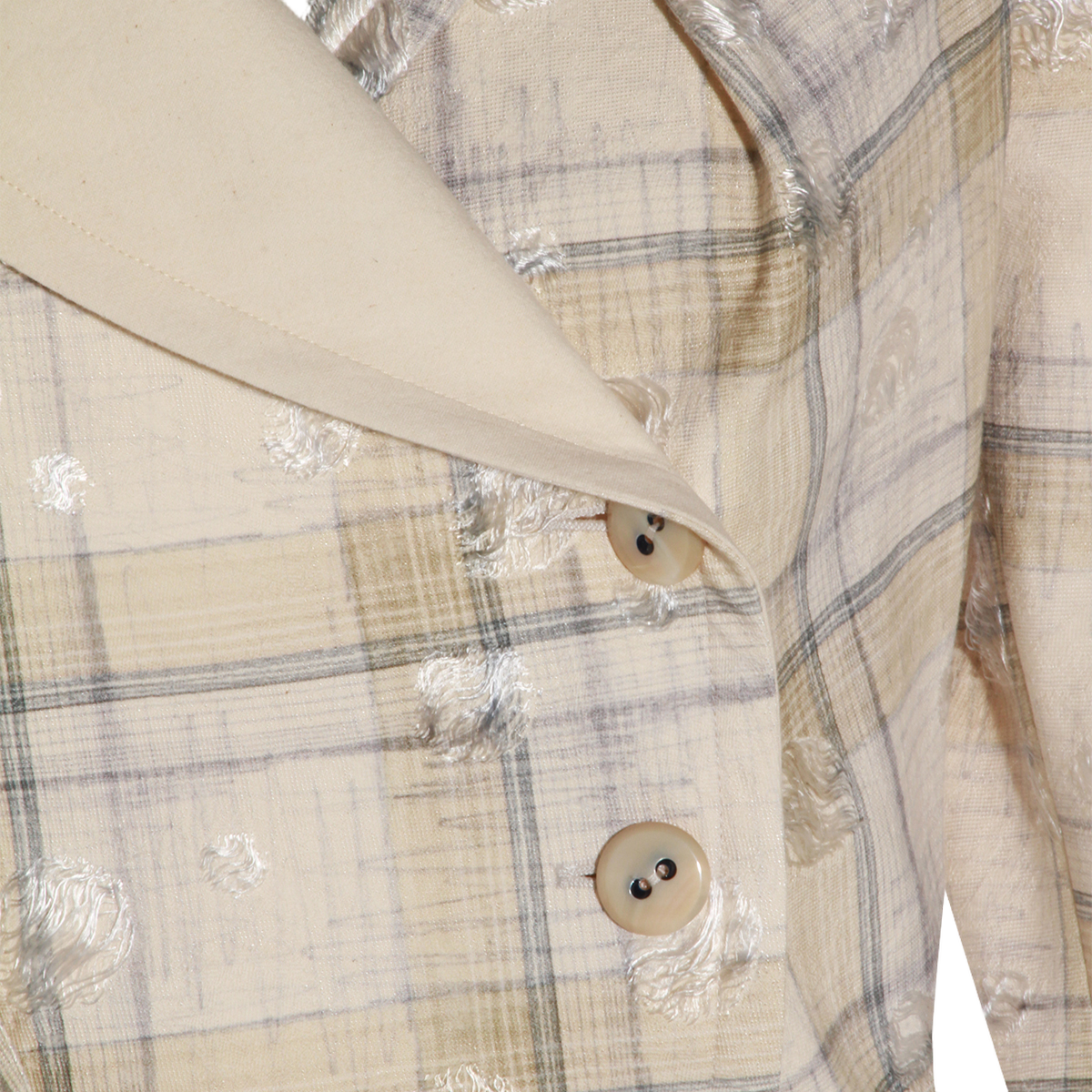 Beige Plaid Tailored Jacket with Silver Floral Embroidery