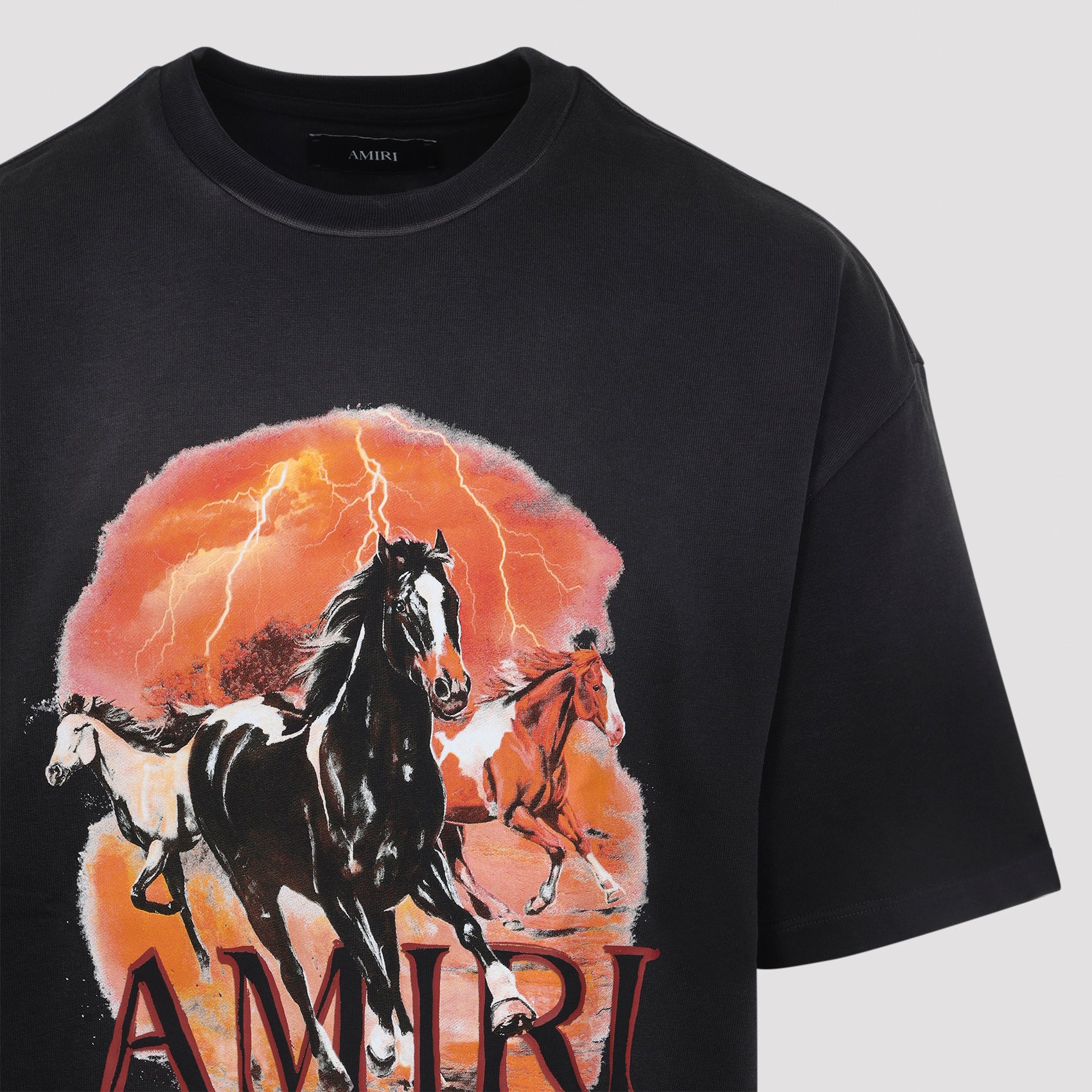 Black Graphic Print T-Shirt With Bold Horse Design
