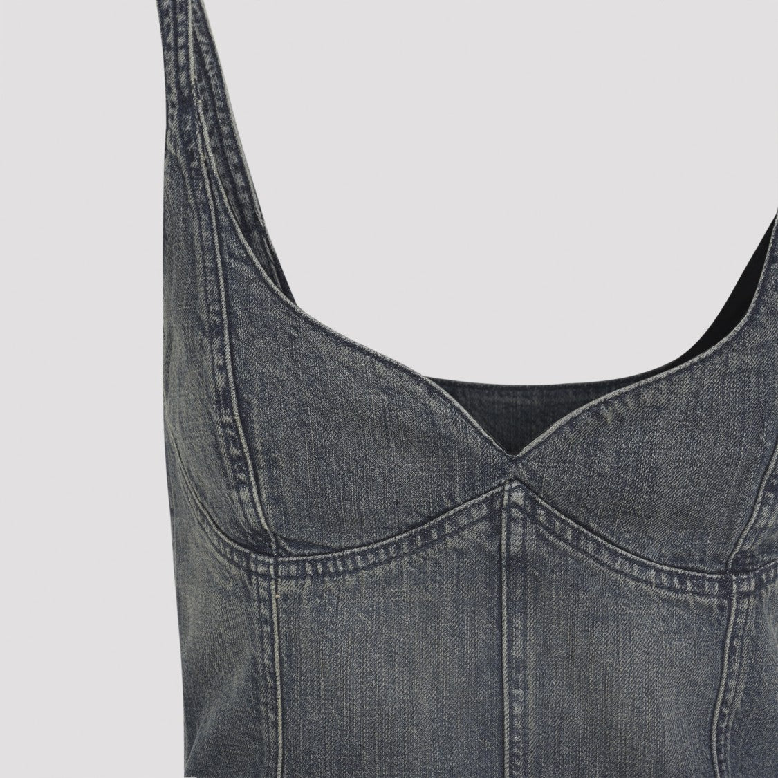 Fitted Denim Bustier Top With Sweetheart Neckline And Defined Seams