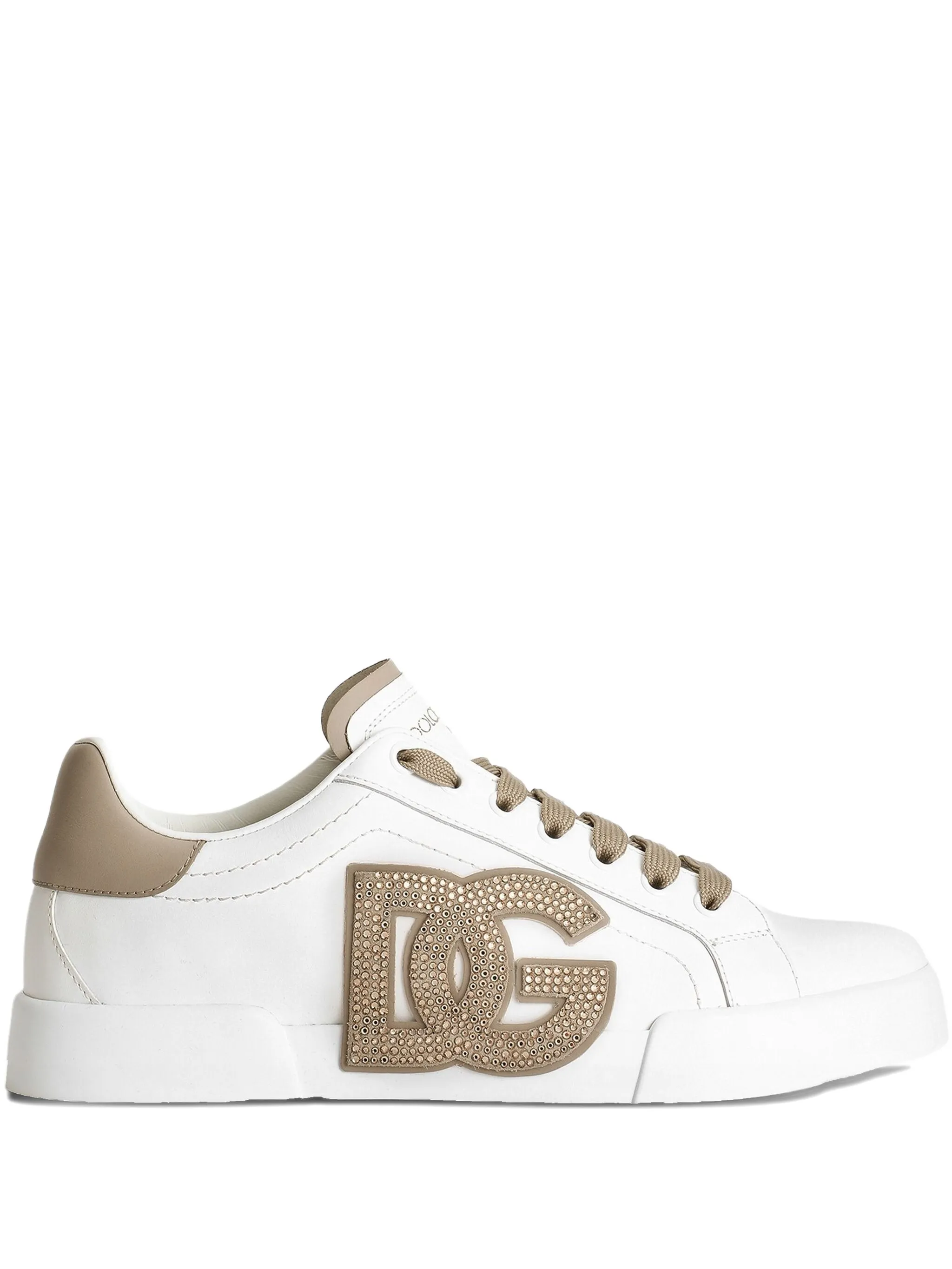 White Low-Top Leather Embellished Logo Sneakers