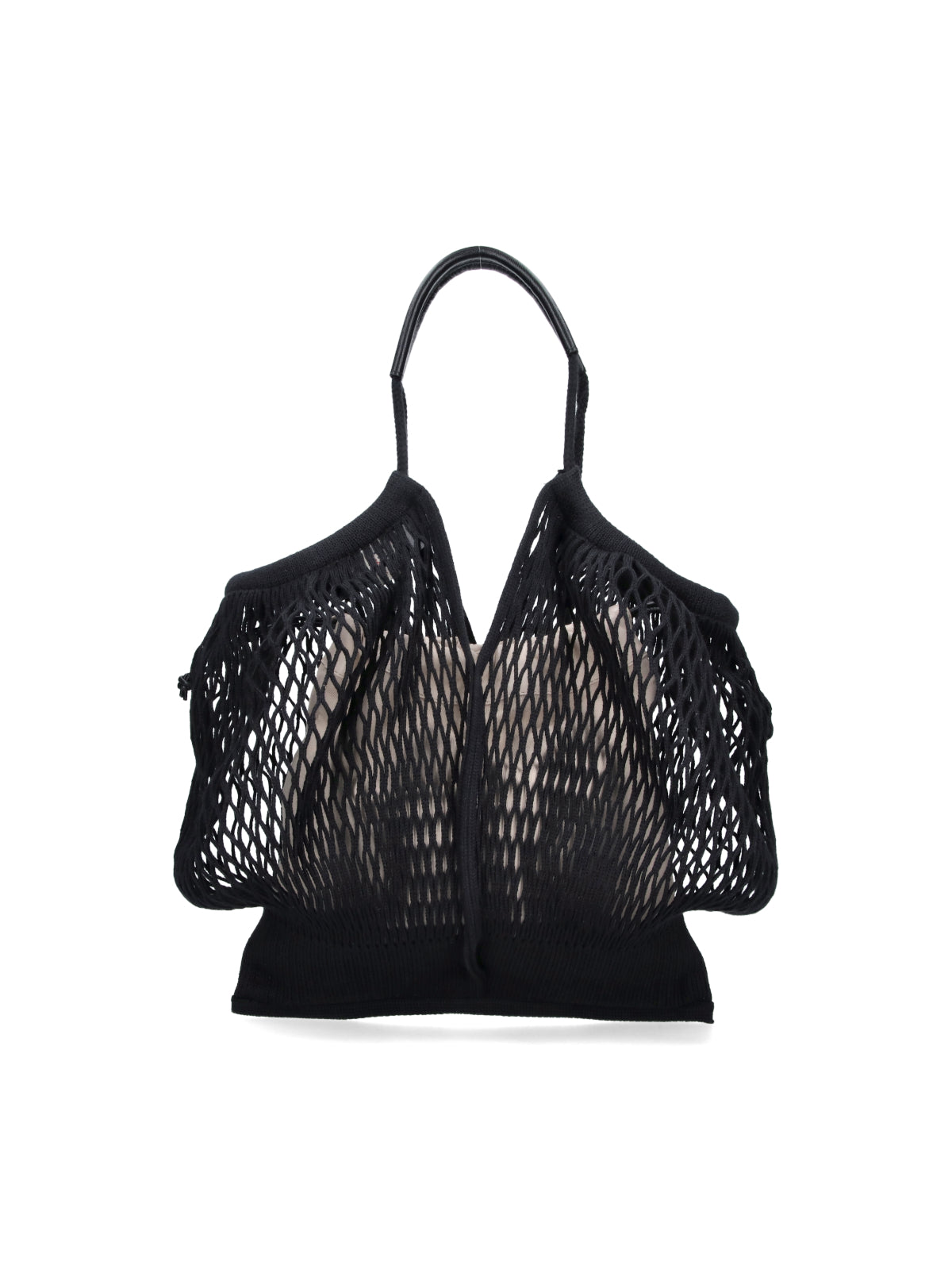 Black Open Mesh Leather Accent Tote