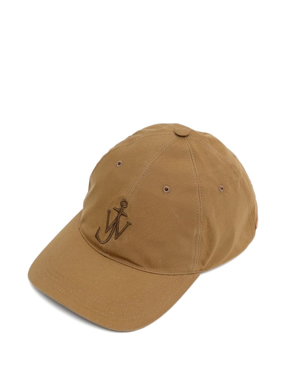 Structured Beige Cotton Cap With Embroidered Logo