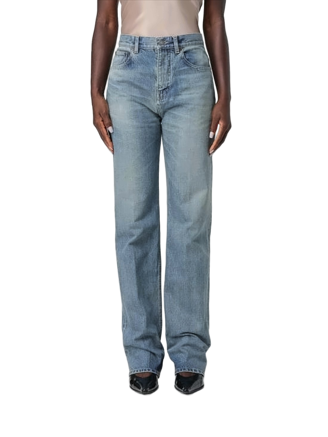Straight-Leg Light Blue Denim Pants