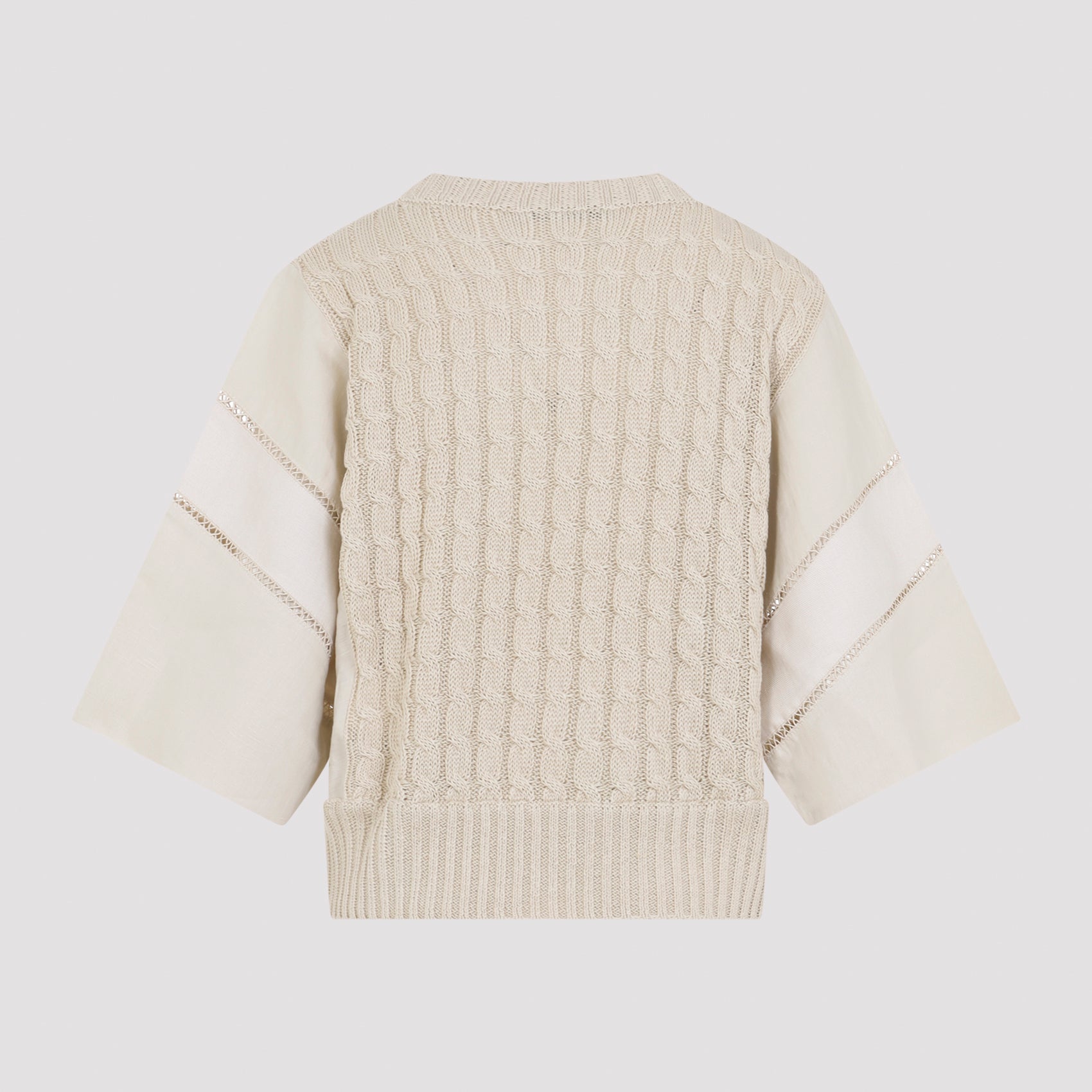 Cable Knit Sweater With Openwork Sleeve Detail