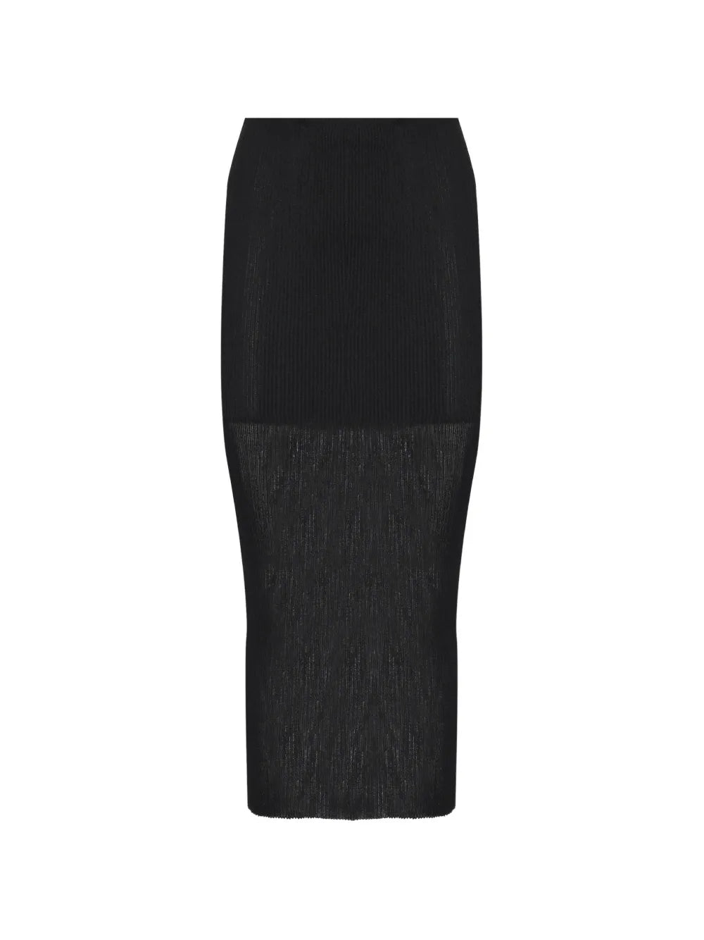 Ribbed Knit Midi Skirt with Semi-Sheer Flare