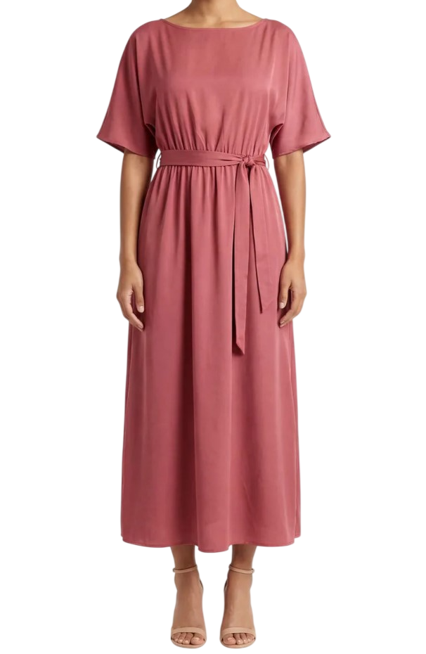 Versatile Crewneck Short Sleeve Belted Dress