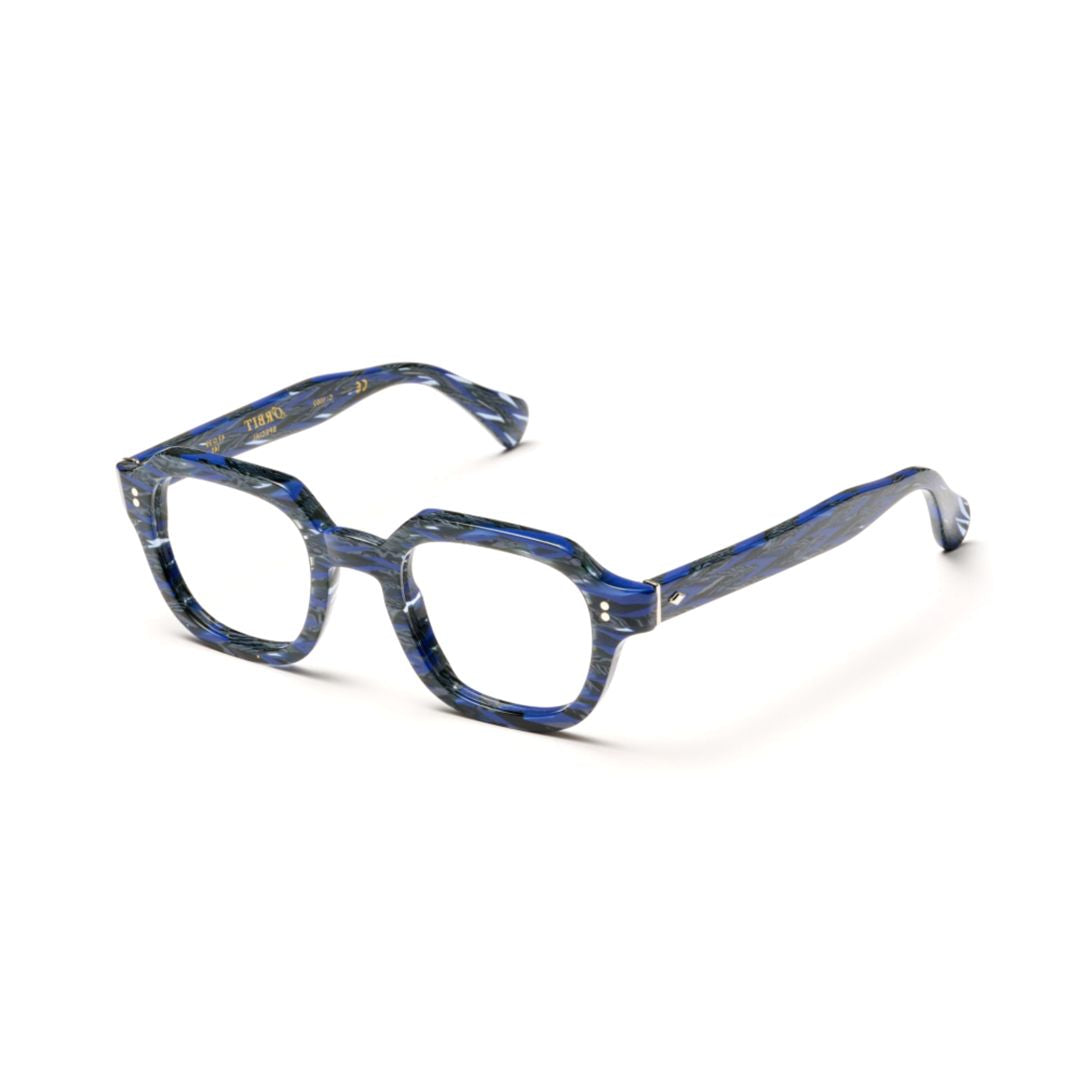 Orbit Special-V Geometric Frame Sunglasses with Marbled Blue Design
