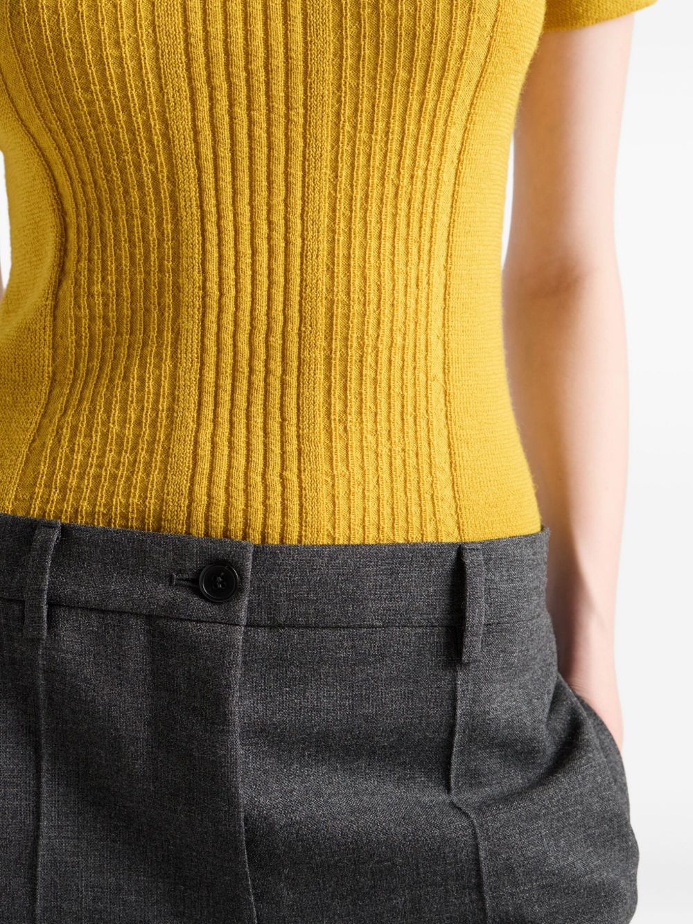 Fitted Textured Wool Sweater With Decorative Charms