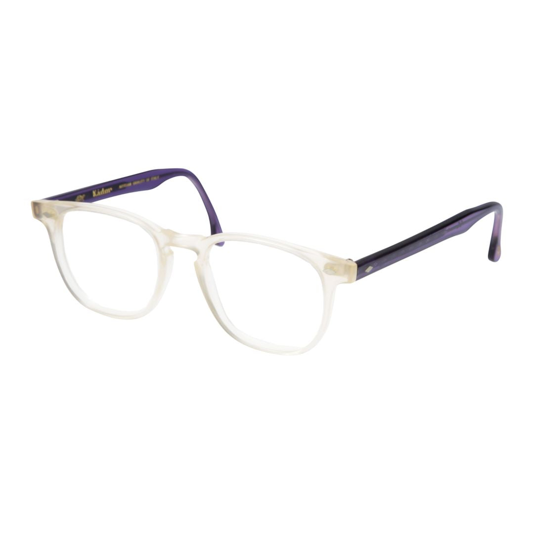 Cambridge Translucent Frosted Frame Eyeglasses with Bold Purple Temples