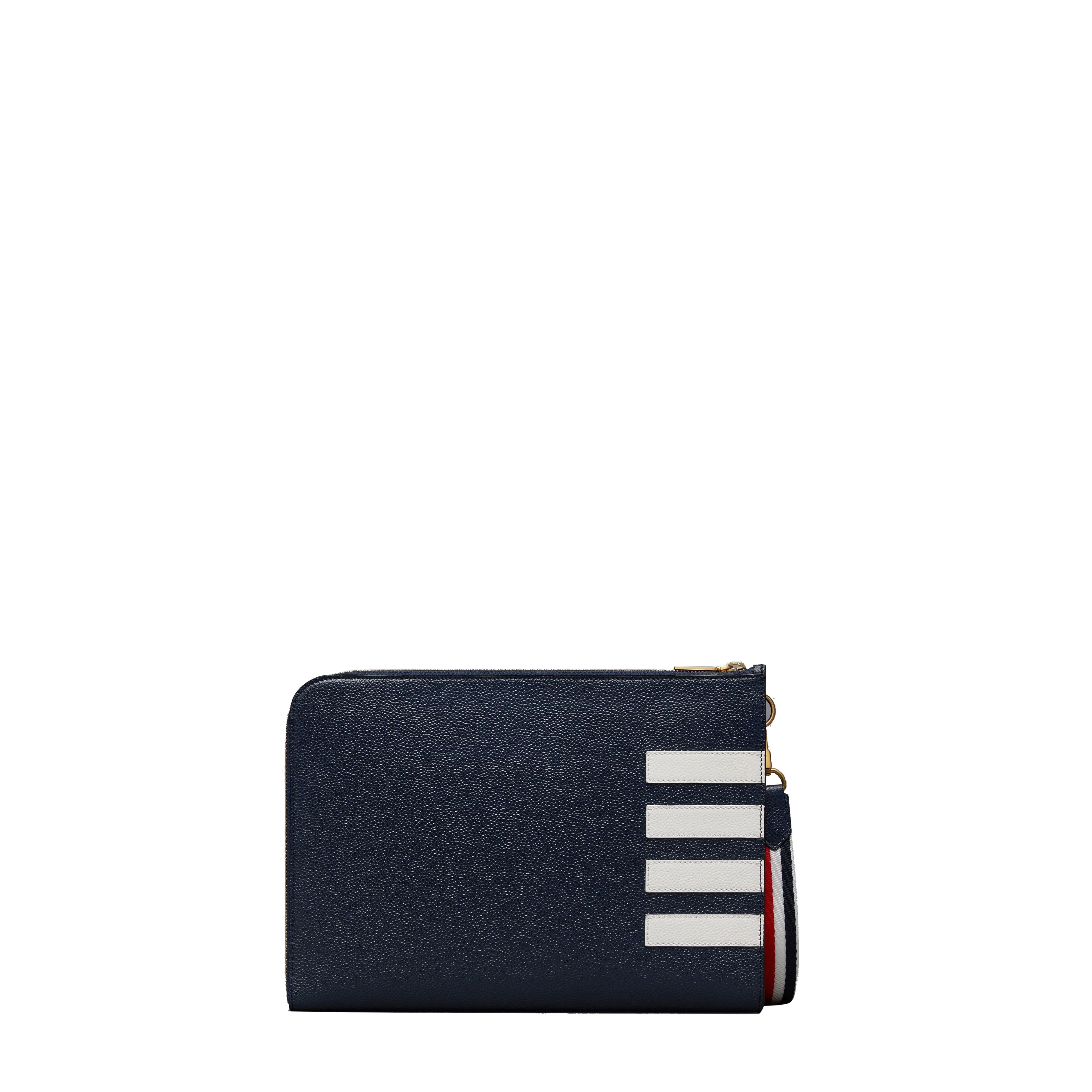Medium Gusset Folio With 4-Bar Stripe Design In Textured Leather