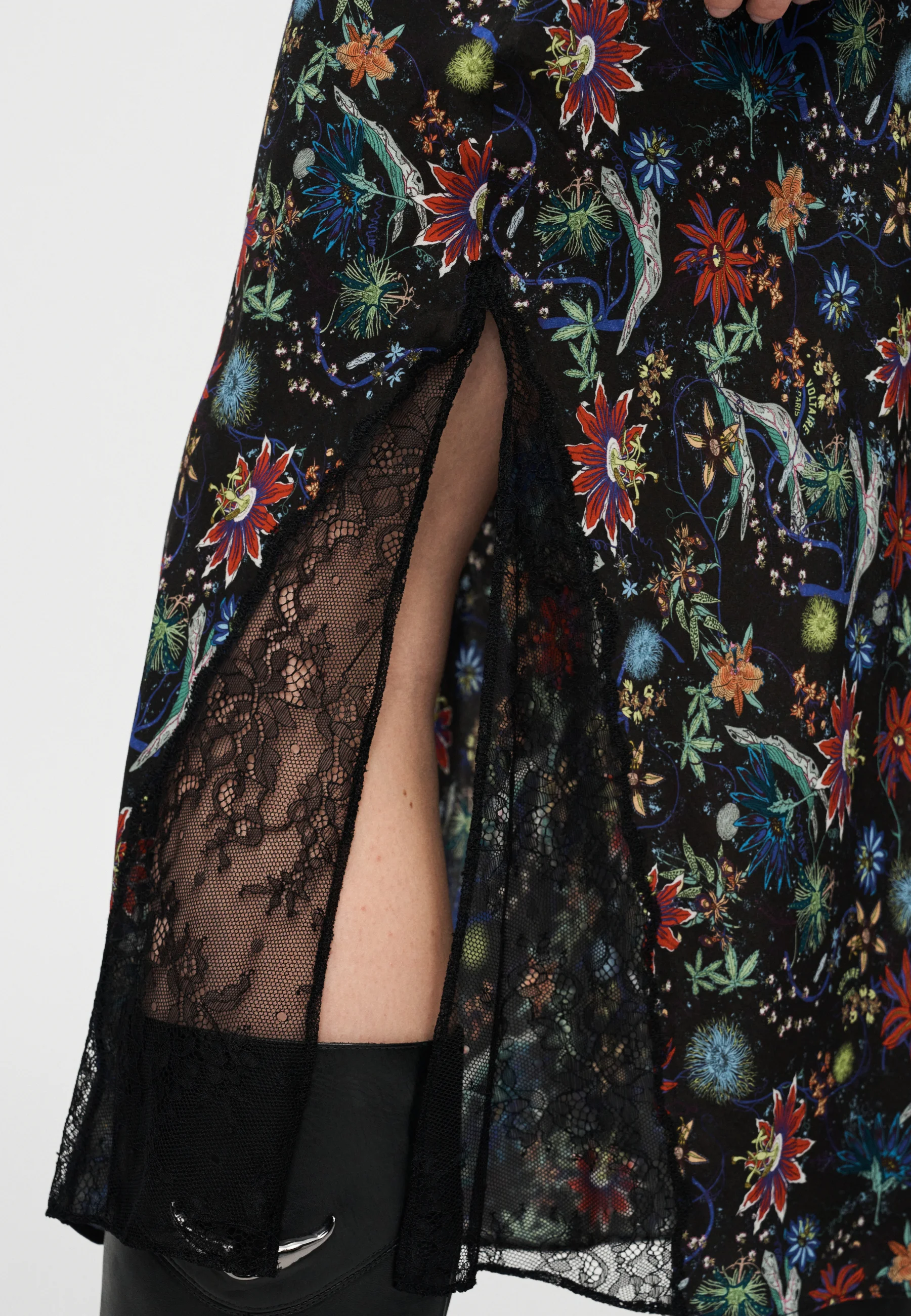 Midi Skirt with Floral and Abstract Pattern