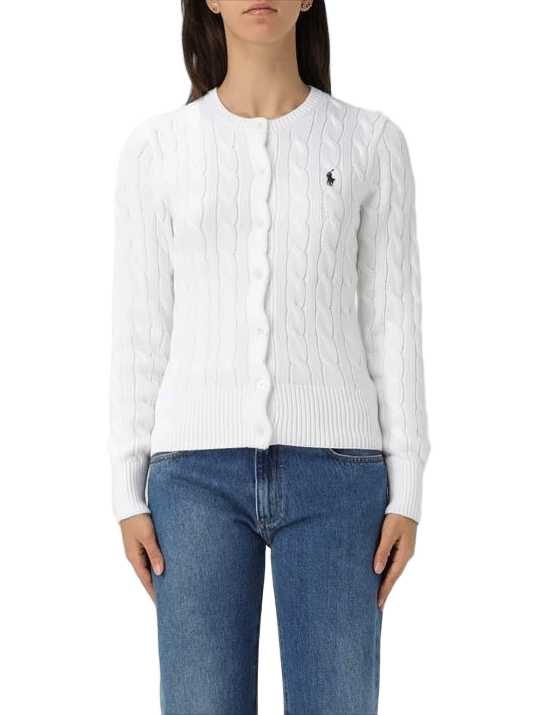 Cropped Cable Knit Cardigan with Button-Down Front