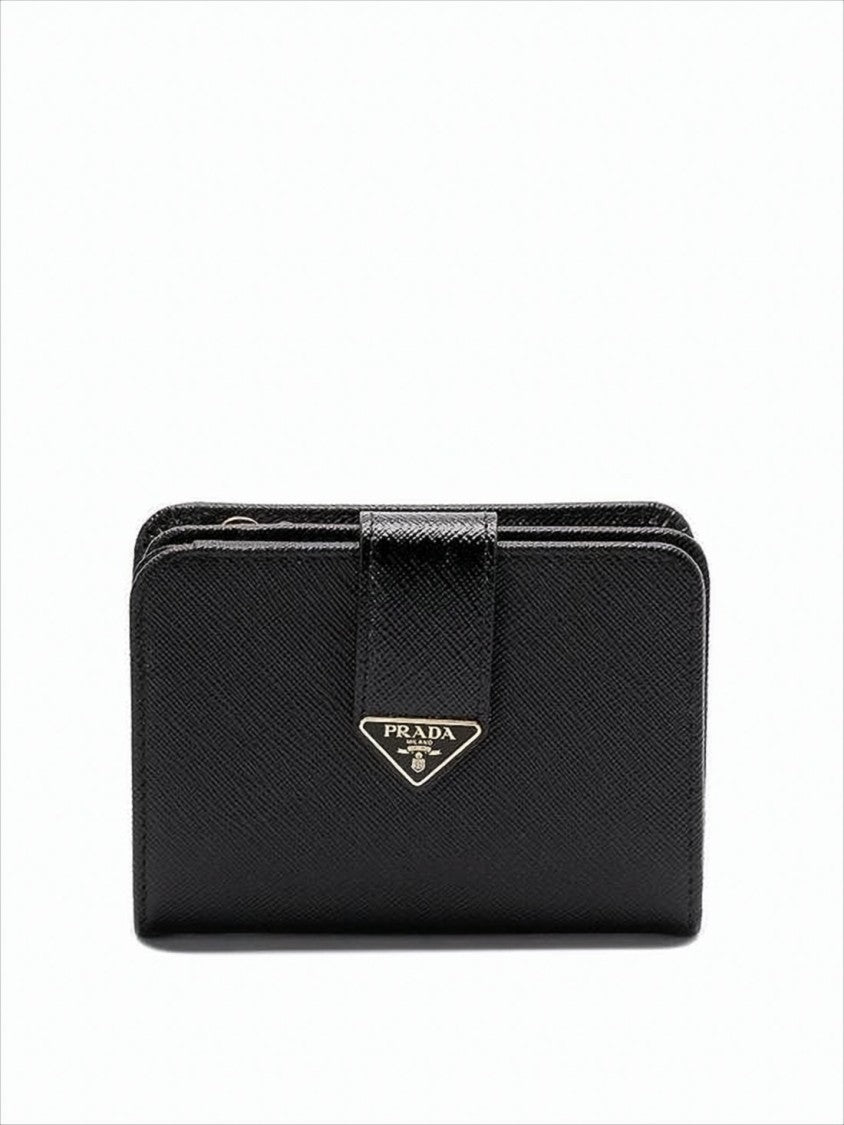 Textured Leather Bifold Wallet With Snap Closure And Metallic Accents
