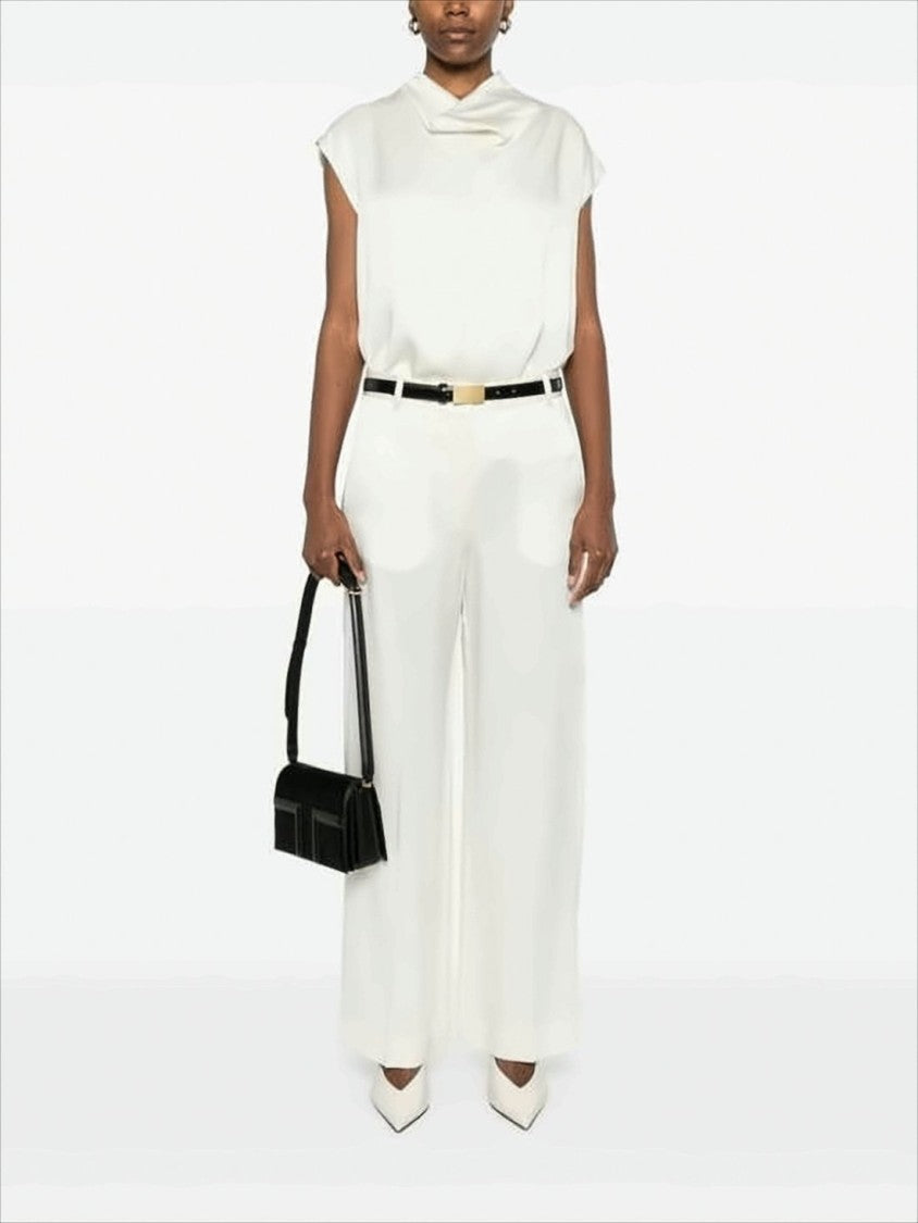 Boxy Silhouette Sleeveless Top with Draped Cowl Neckline