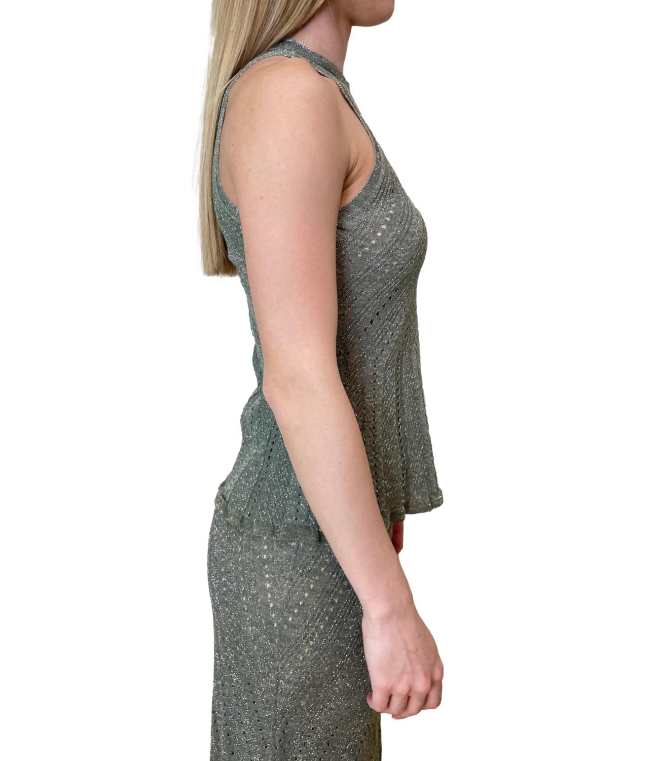 Textured Knit Tank Top with High Neckline