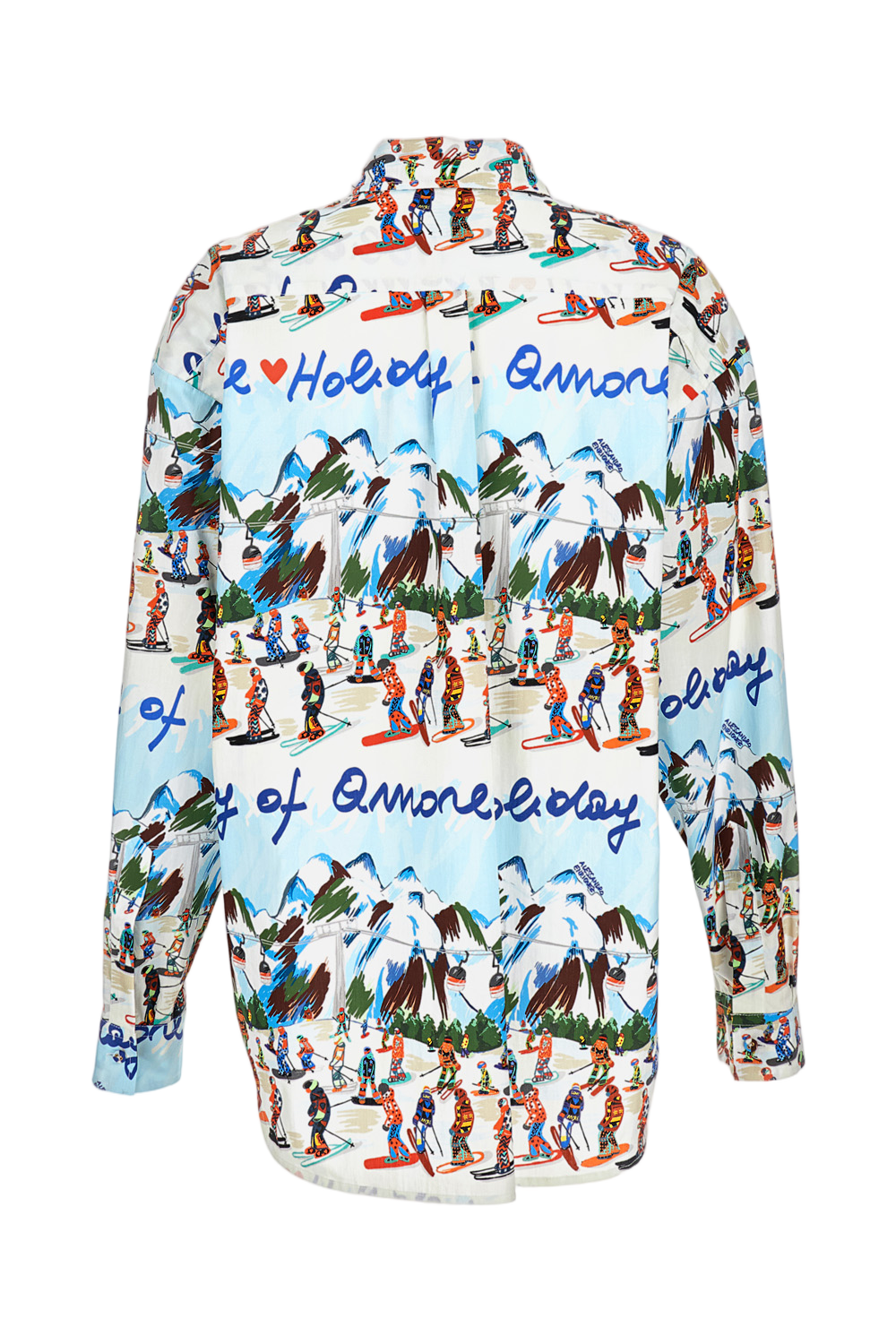 Multicolor Ski Scene Shirt With Classic Collar