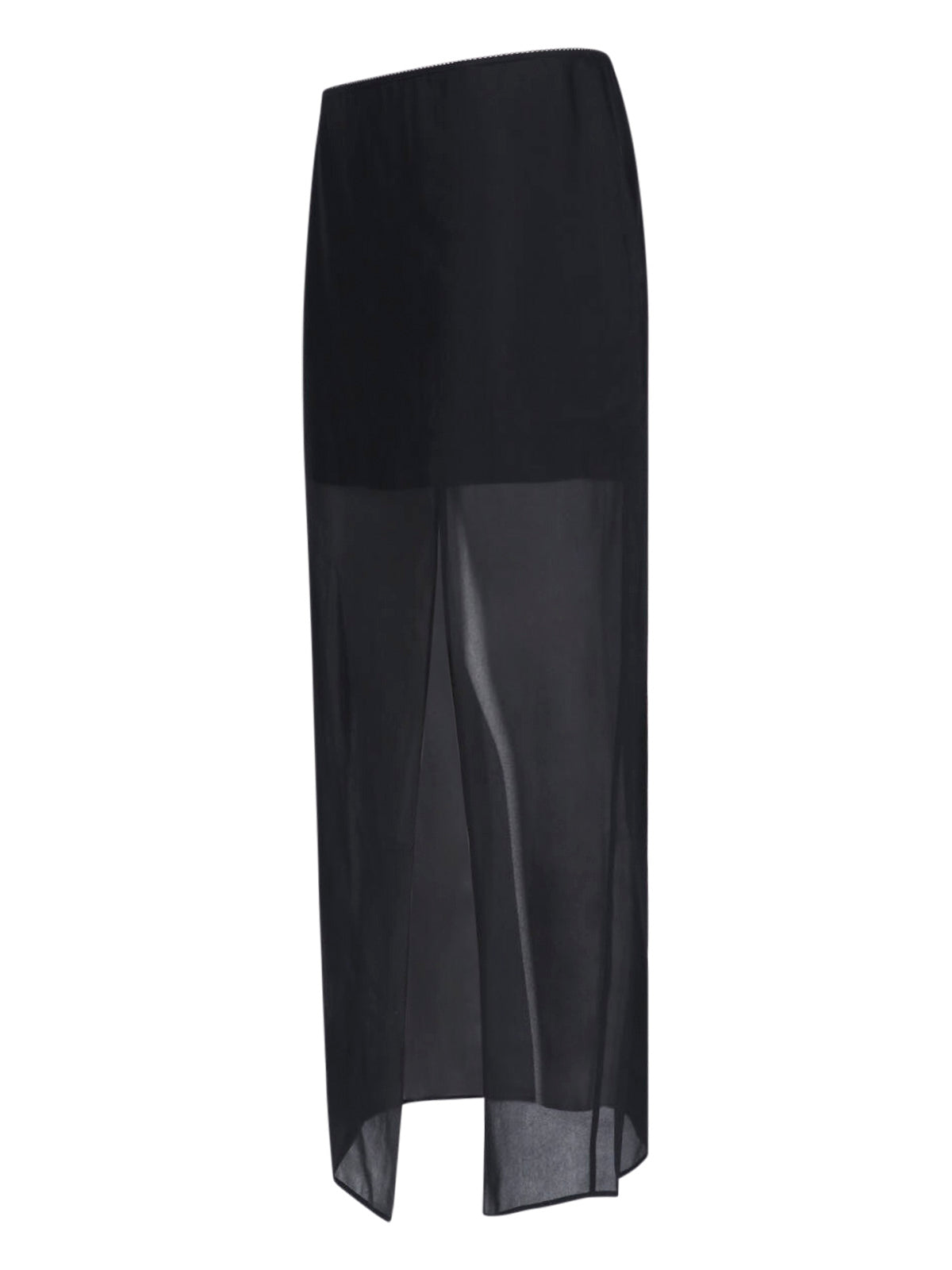 Black Layered Sheer Midi Slit Skirt