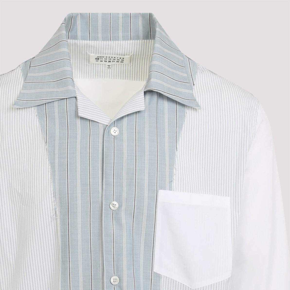 Vertical Stripe And Solid Panel Cotton Shirt