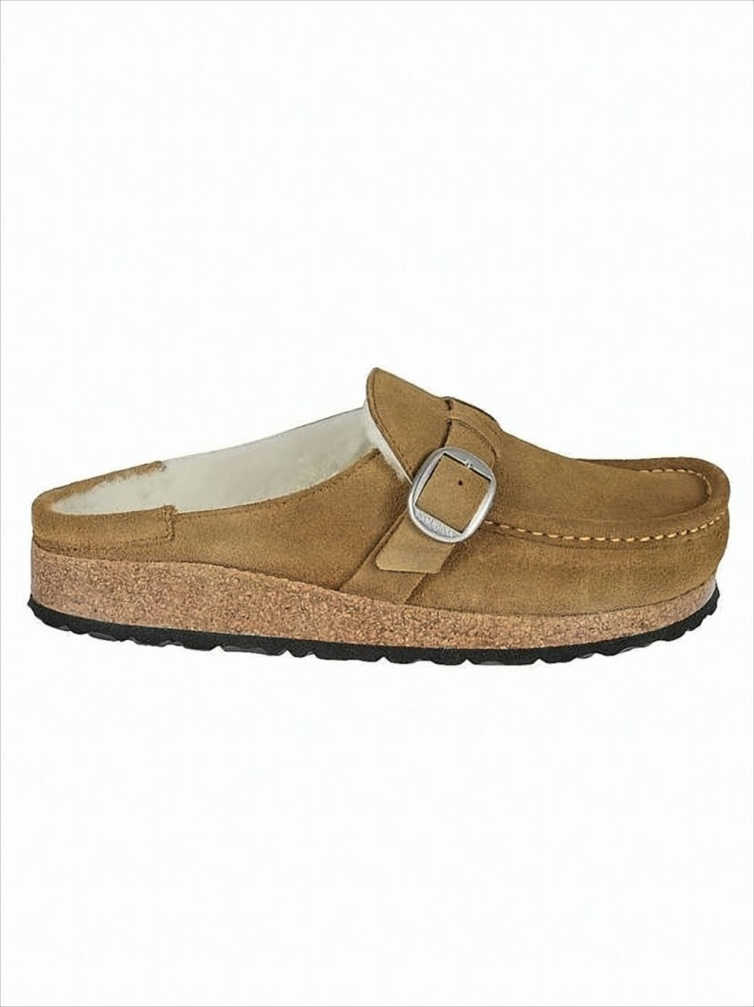Brown Suede Mule with Silver Buckle