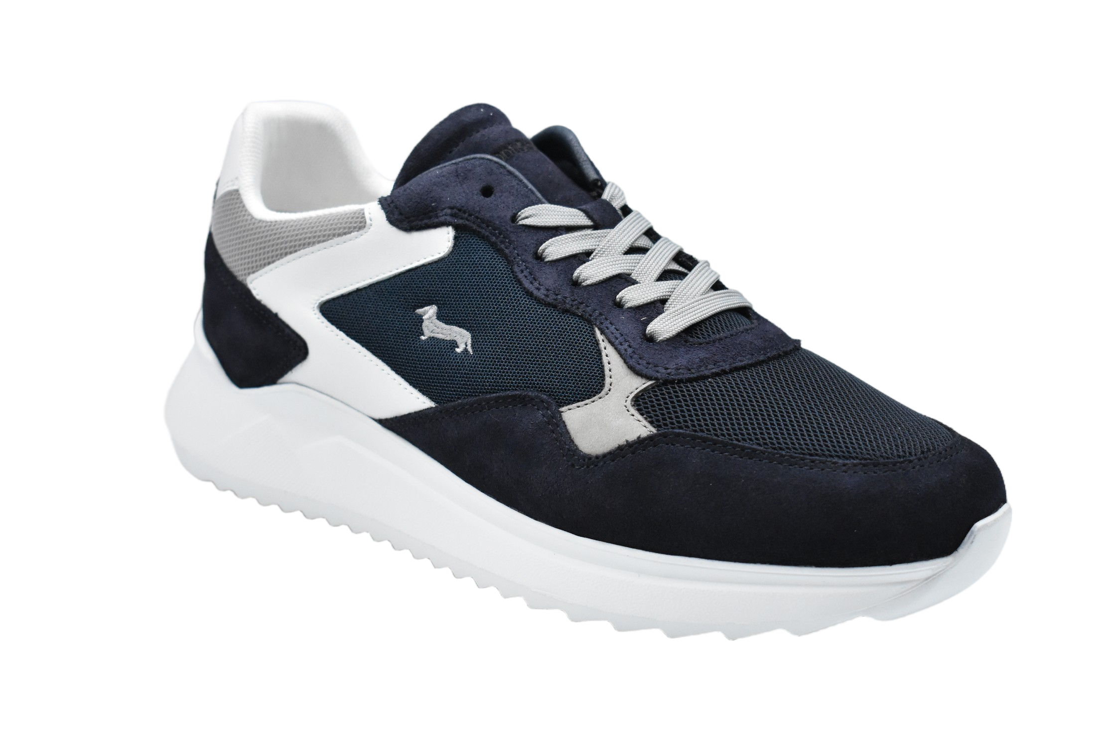 Low-Top Sneakers In Dark Blue Mesh With Suede Accents