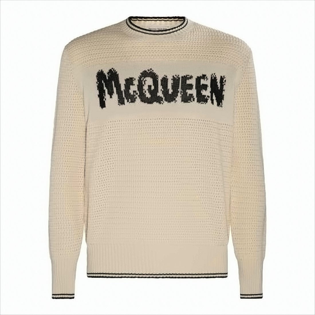 Textured Knit Sweater with Distressed Logo