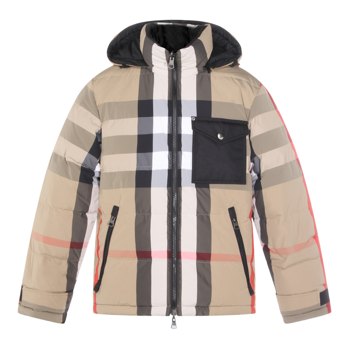 Padded Check Pattern Coat with Hood